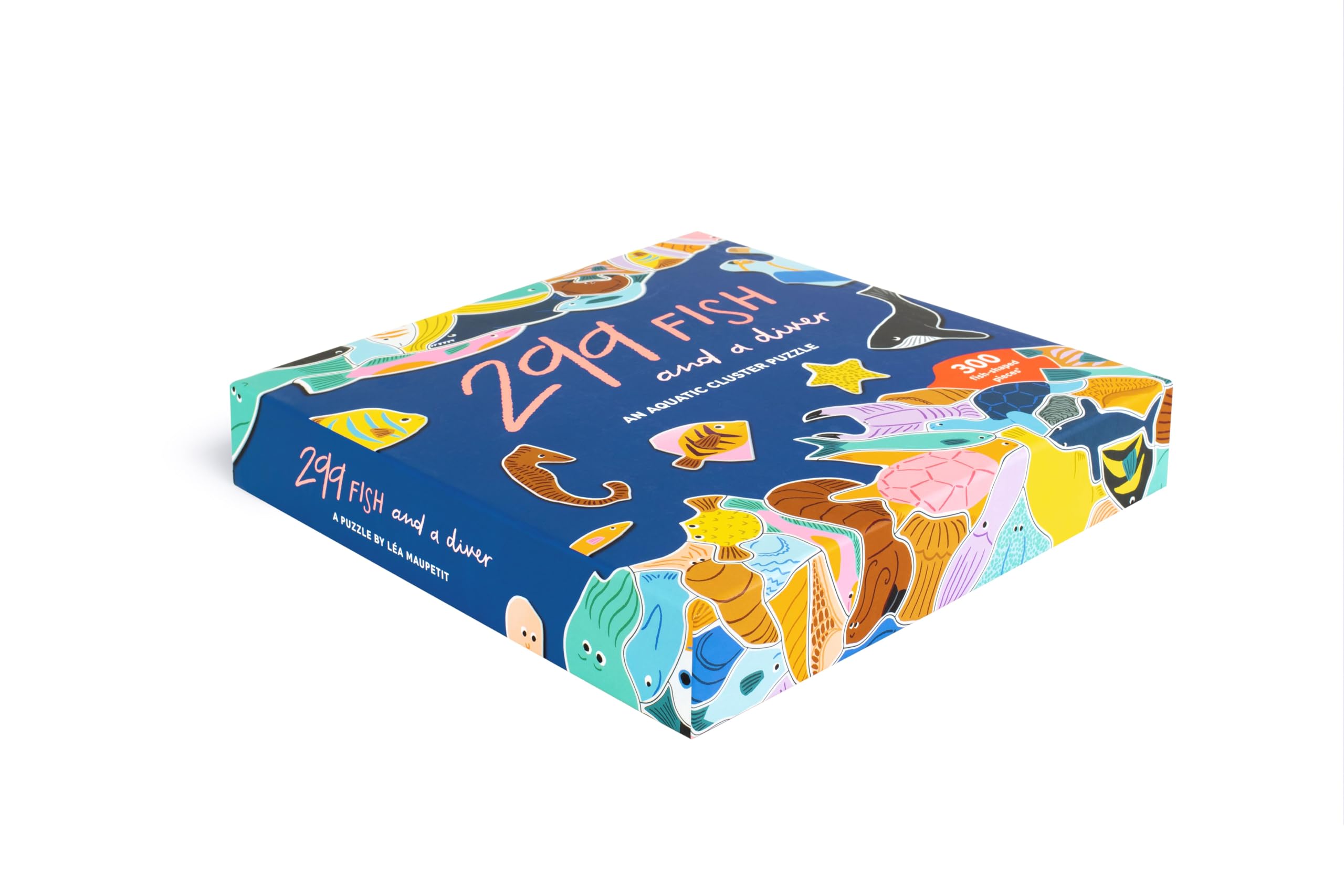 Laurence King 299 Fish and a Diver Cluster Jigsaw Puzzle - 300 Pieces | Unique Shapes | Includes Poster