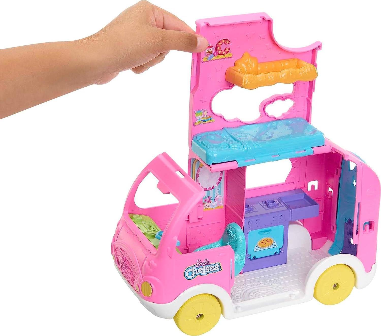 Barbie Chelsea 2-in-1 Camper Playset - Transforming Vehicle with Doll, 2 Pets & 15 Accessories for Kids 3+ 11
