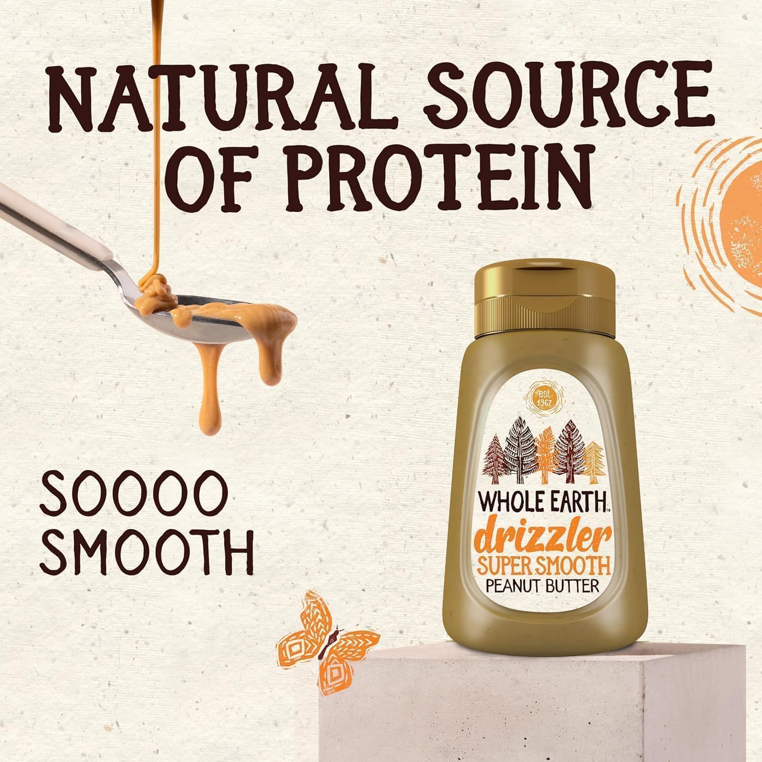 Whole Earth Drizzler Original Roasted Peanut Butter - Super Smooth Squeezy Spread 10