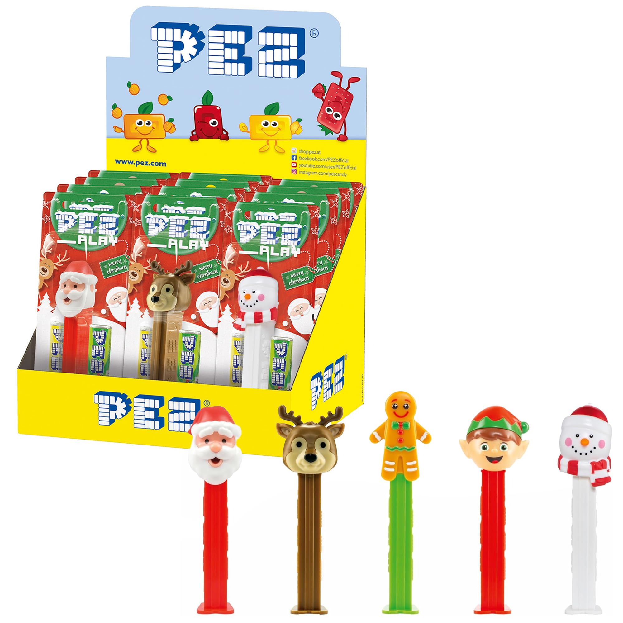 PEZ Christmas Themed Sweet Dispenser Multipack - Santa, Reindeer, Polar Bear, Snowman with Strawberry & Lemon Candy Refills 9