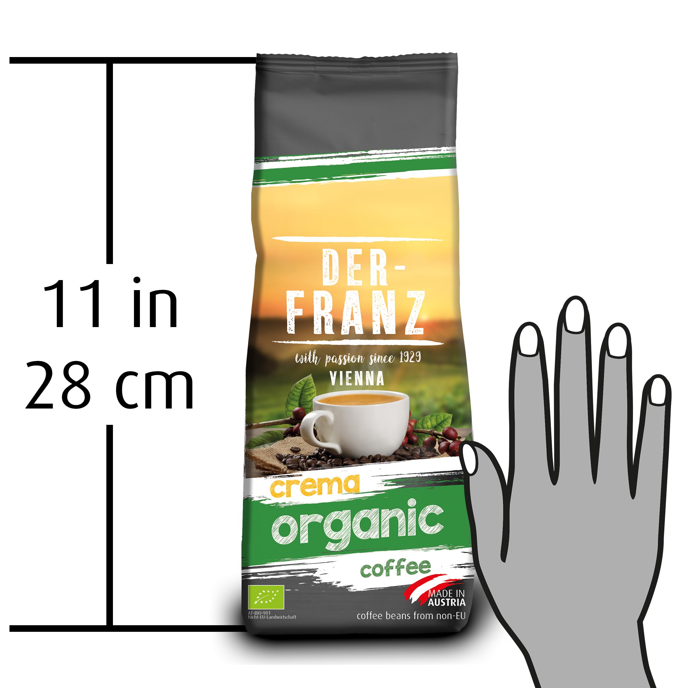 Der-Franz Crema Organic Coffee, Whole Bean, 3 x 500 g