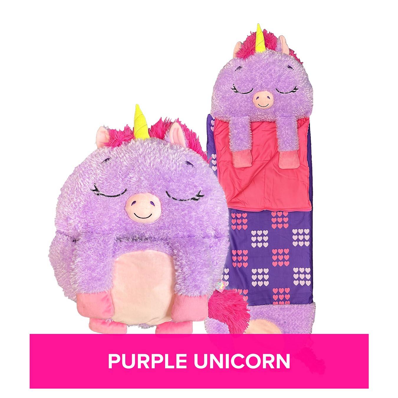Happy Nappers Kids Sleeping Bag - Purple Unicorn - 2-in-1 Plush Toy & Sleeping Bag for Nap Time or Play 4