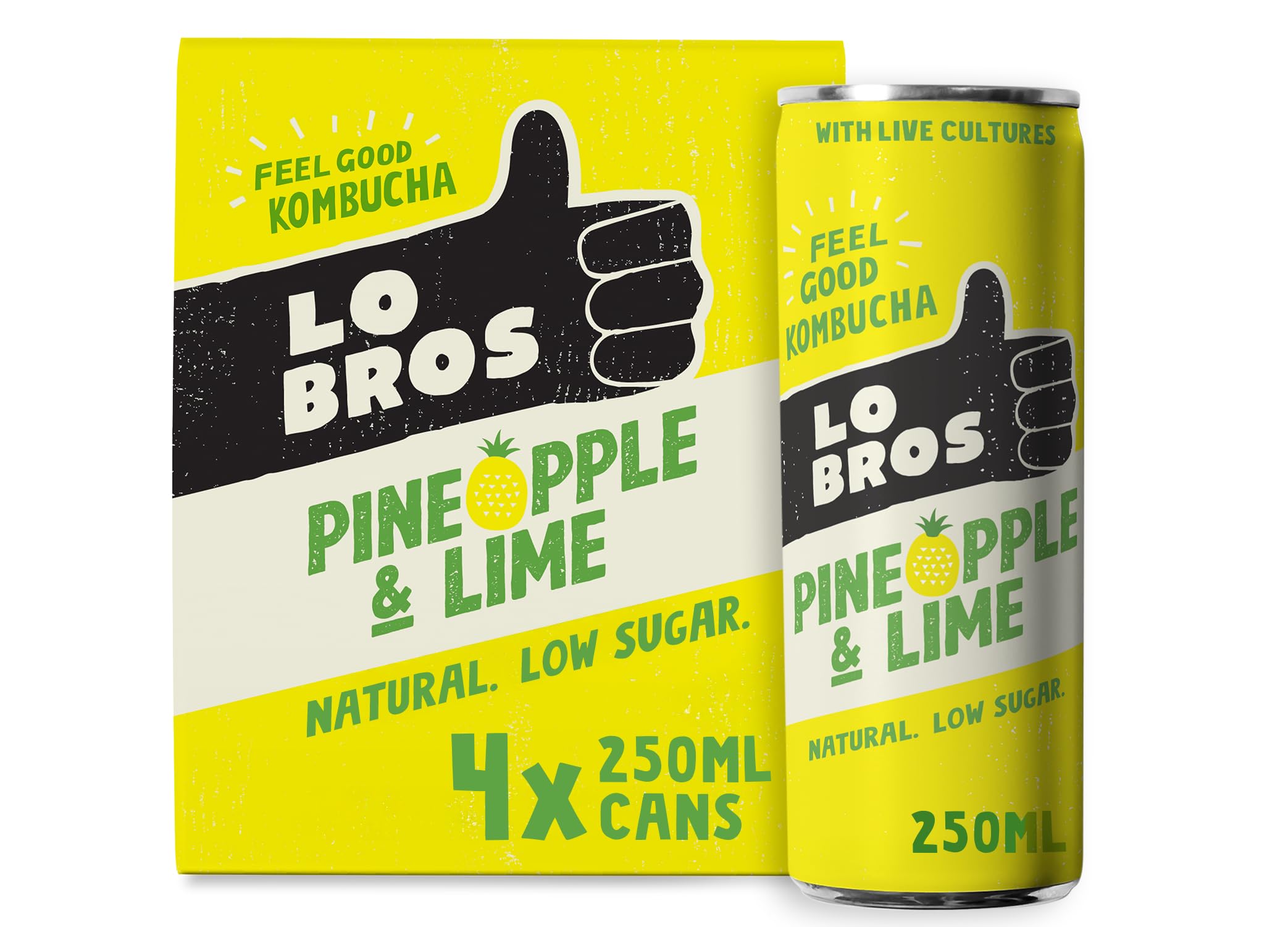 Lo Bros Kombucha - Pineapple & Lime Sparkling Drink | Low Sugar | 4 Pack 1