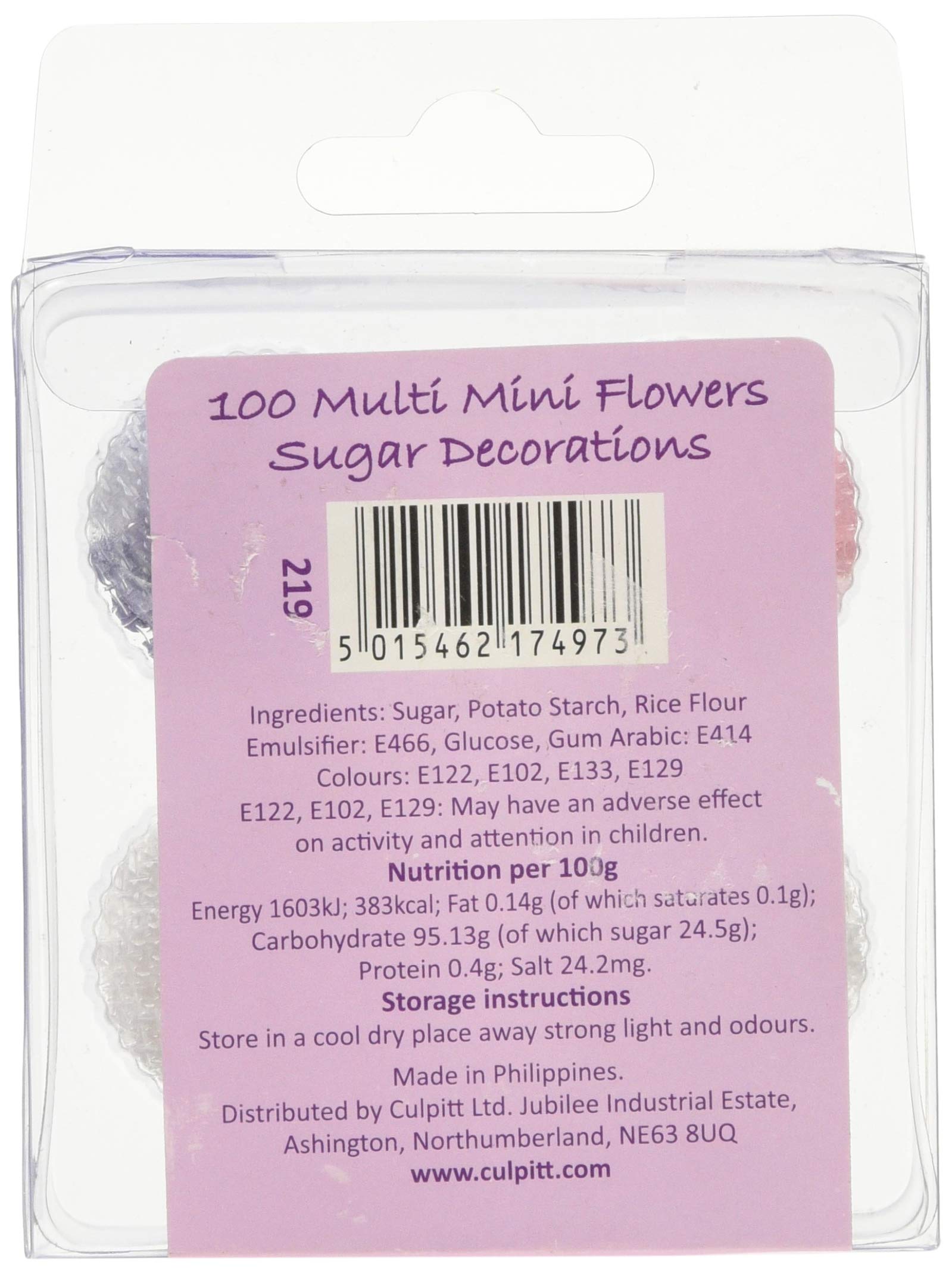 Culpitt - Mini Flowers Assorted Sugar Pipings 6mm and 10mm with Royal Icing Centre, Pack of 100 Pink