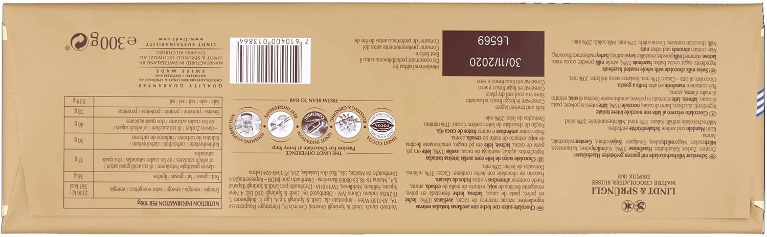 Lindt Swiss Milk Chocolate and Crunchy Hazelnut Gold Bar 300 g 4