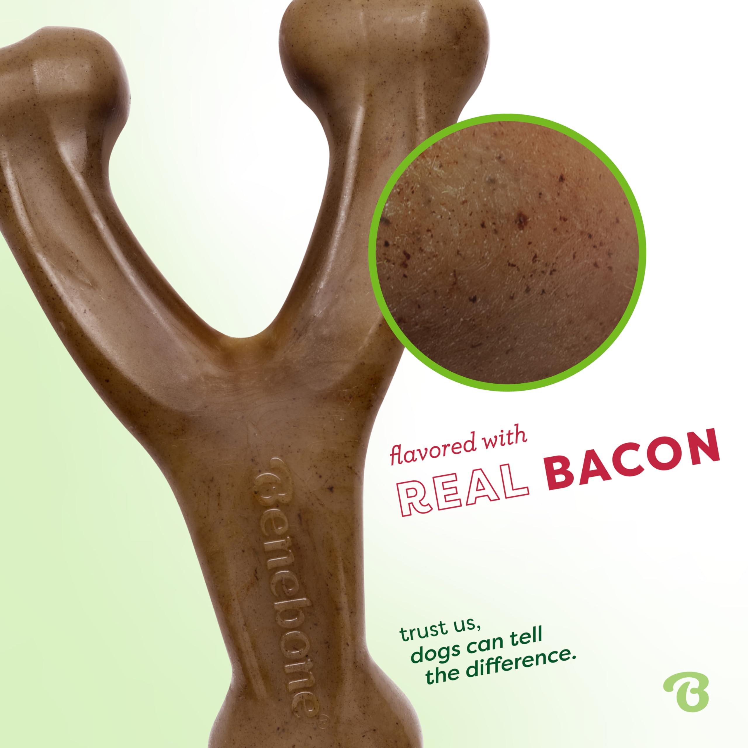 Benebone Indestructible Wishbone Dog Chew Toy - Real Bacon Flavor | Small Dogs up to 30 lb | Heavy Duty