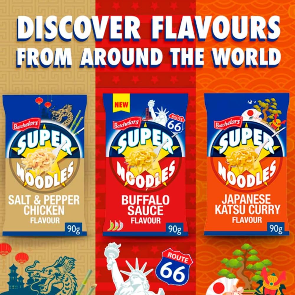 Batchelors Super Noodles - American Buffalo Sauce Flavour Instant Snack | 90g Pack 4