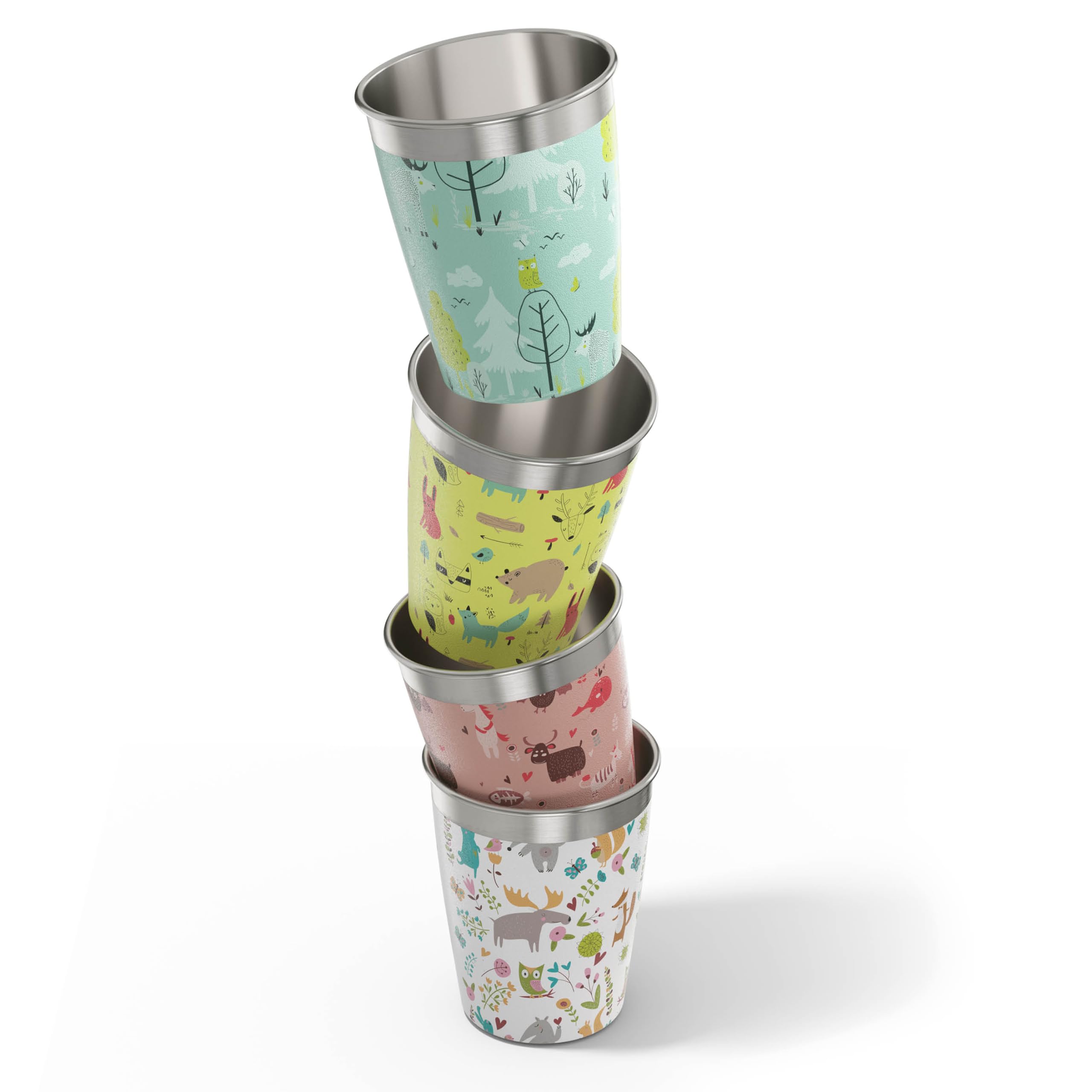 Sigg Kids Stainless Steel Cup Set - 4-Pack with Colorful Designs for Home & On-the-Go