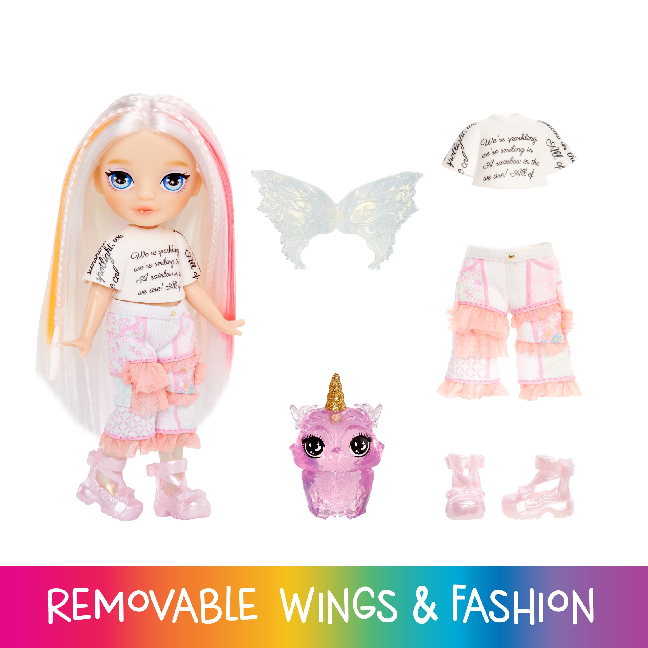 Rainbow High Littles Rainbow Fantasy Fairies & Pet - Opal - 14cm Posable Fairy Doll with Interchangeable Wings, Magical Owl Pet, for Kids 4+ 3