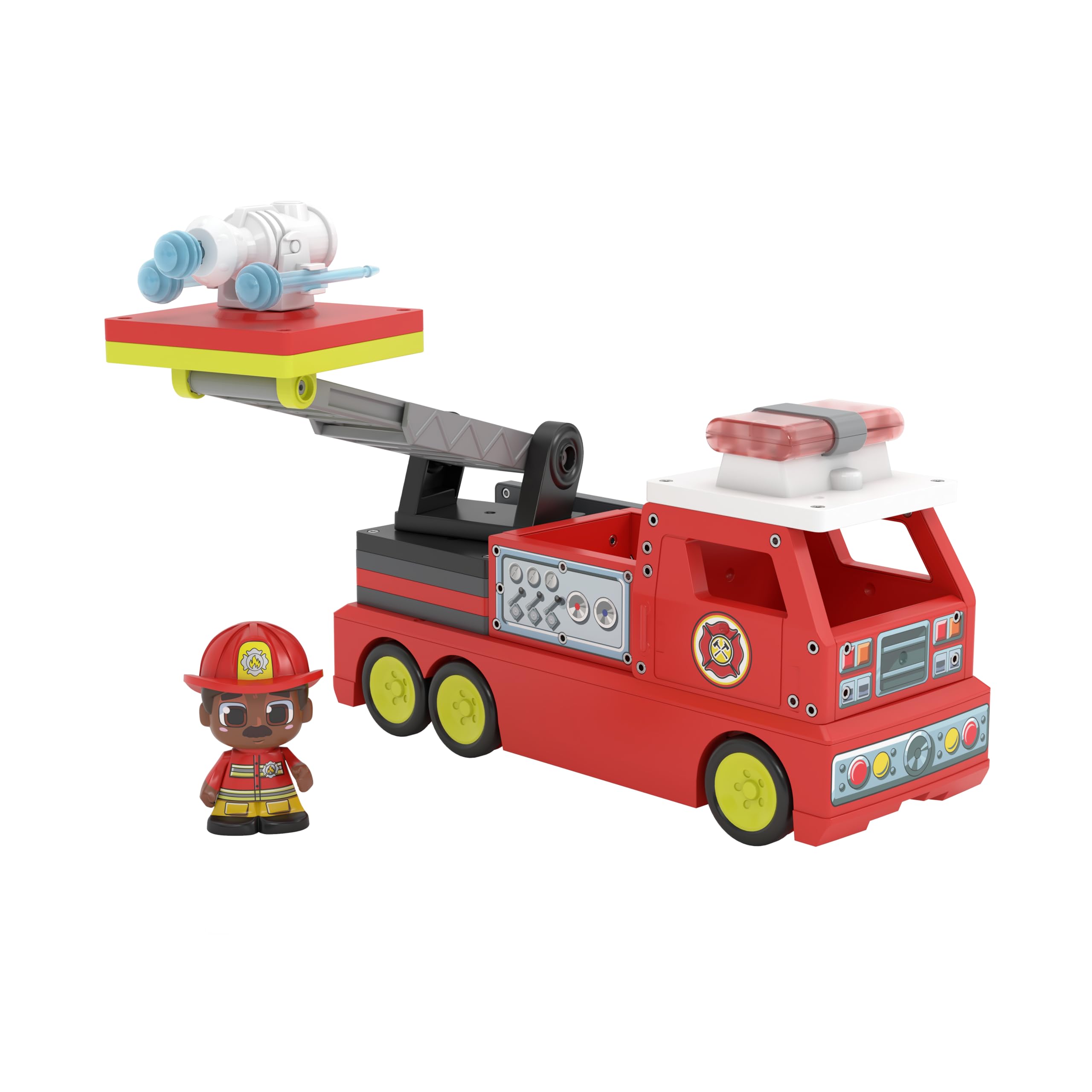 Tile Town Firetruck Magnetic Tiles Building Vehicle Playset with Lights & Sounds - 18-Piece STEM Set for Ages 3+ 4