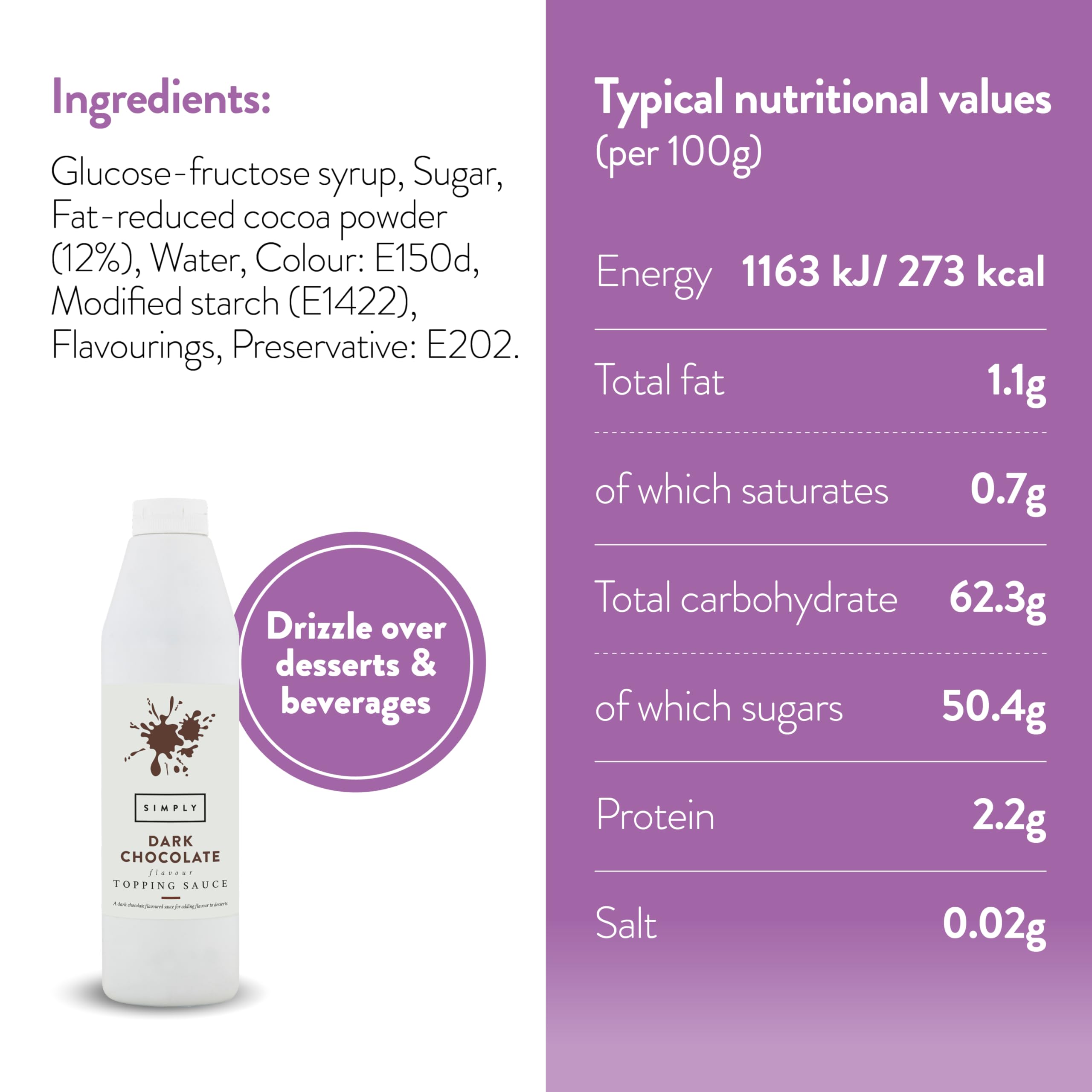 Simply Dark Chocolate Topping Sauce - Vegan, Dairy Free, Ready to Use | 1 kg 3