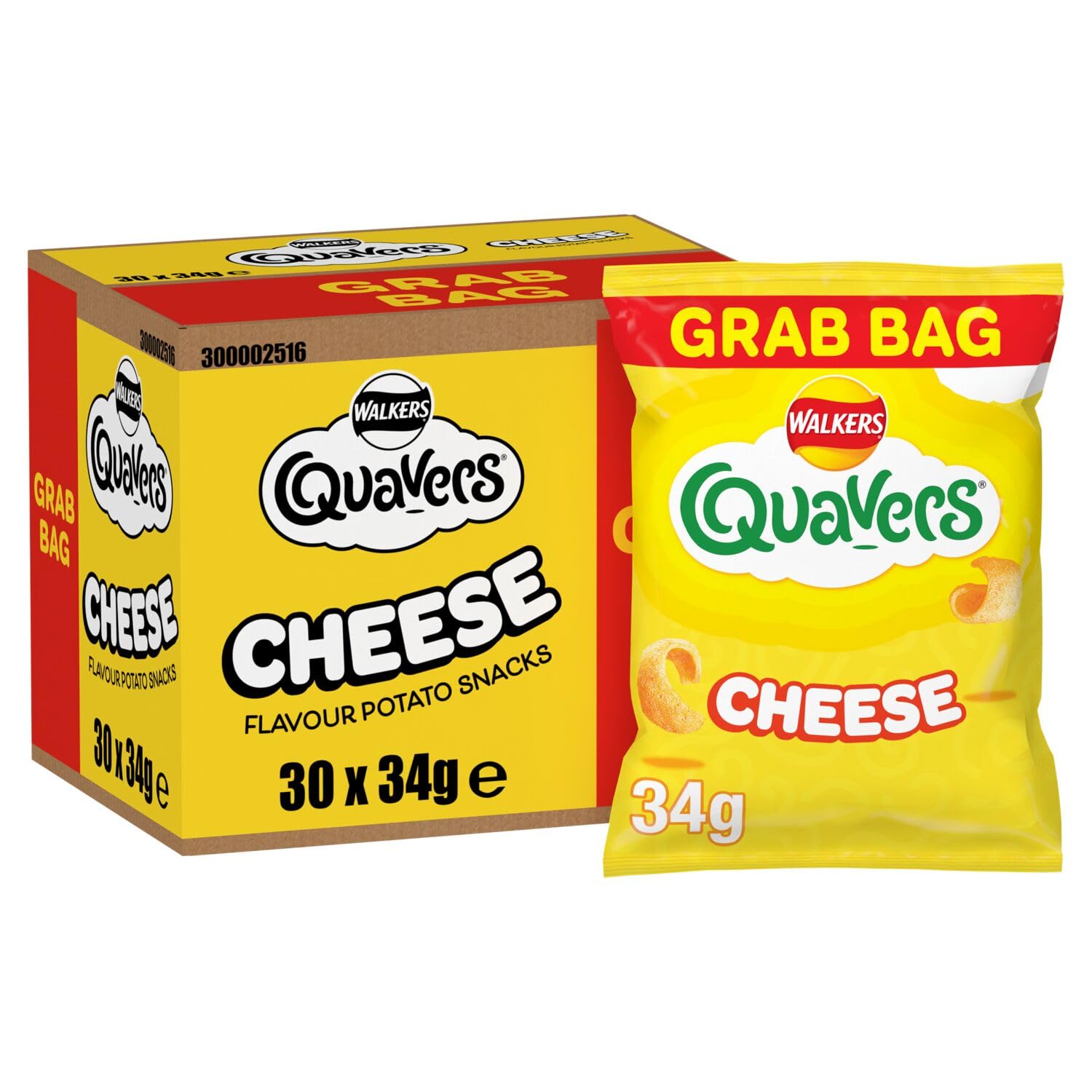 Walkers Quavers Cheese Flavour Potato Snacks 34g (Case of 30)