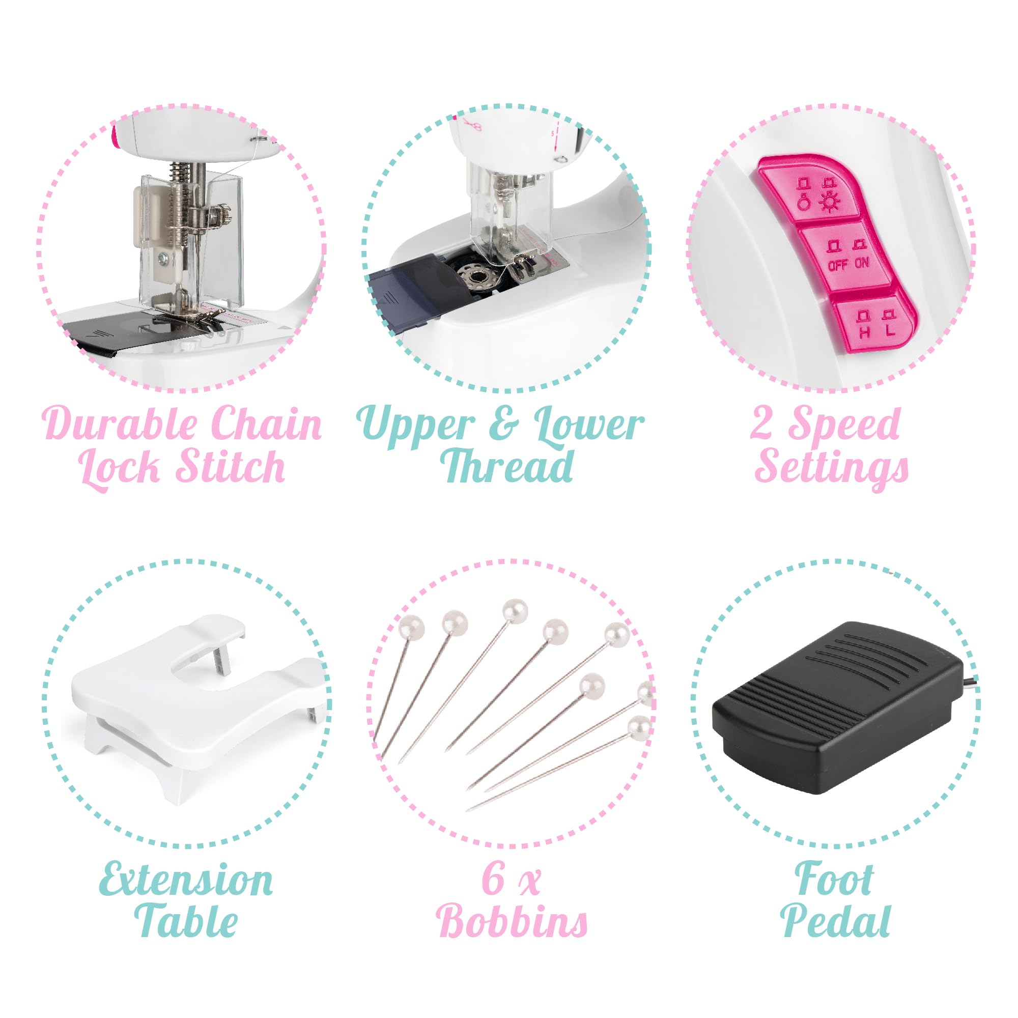 Sew Amazing Workshop - Kids Beginner Sewing Machine with Extendable Table & Accessories 3