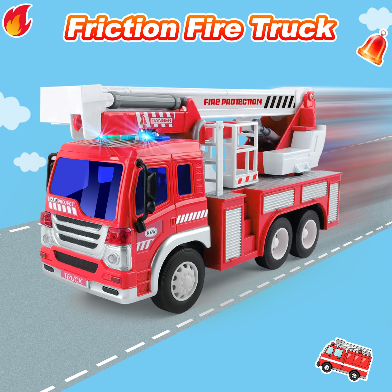 GizmoVine Fire Engine Toy - Lights, Sound & 360° Rotating Ladder Rescue Vehicle for Kids 3+ 3