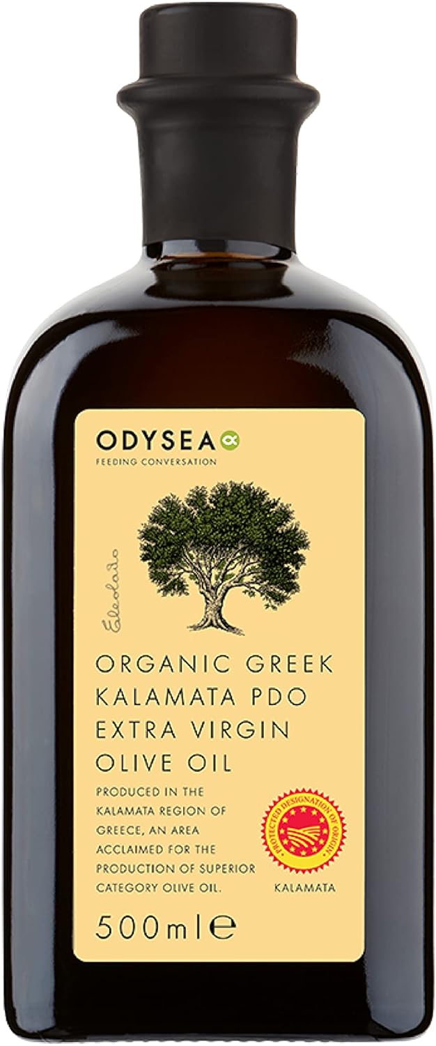 Odysea Organic Extra Virgin Olive Oil, PDO Kalamata EVOO, 500ml Glass Bottle
