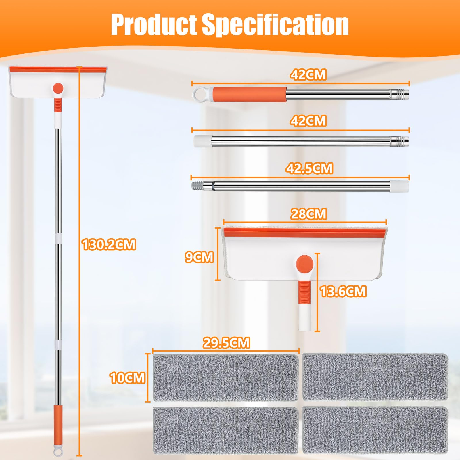 Alyvisun Professional Window Cleaning Equipment with 132cm Extendable Pole