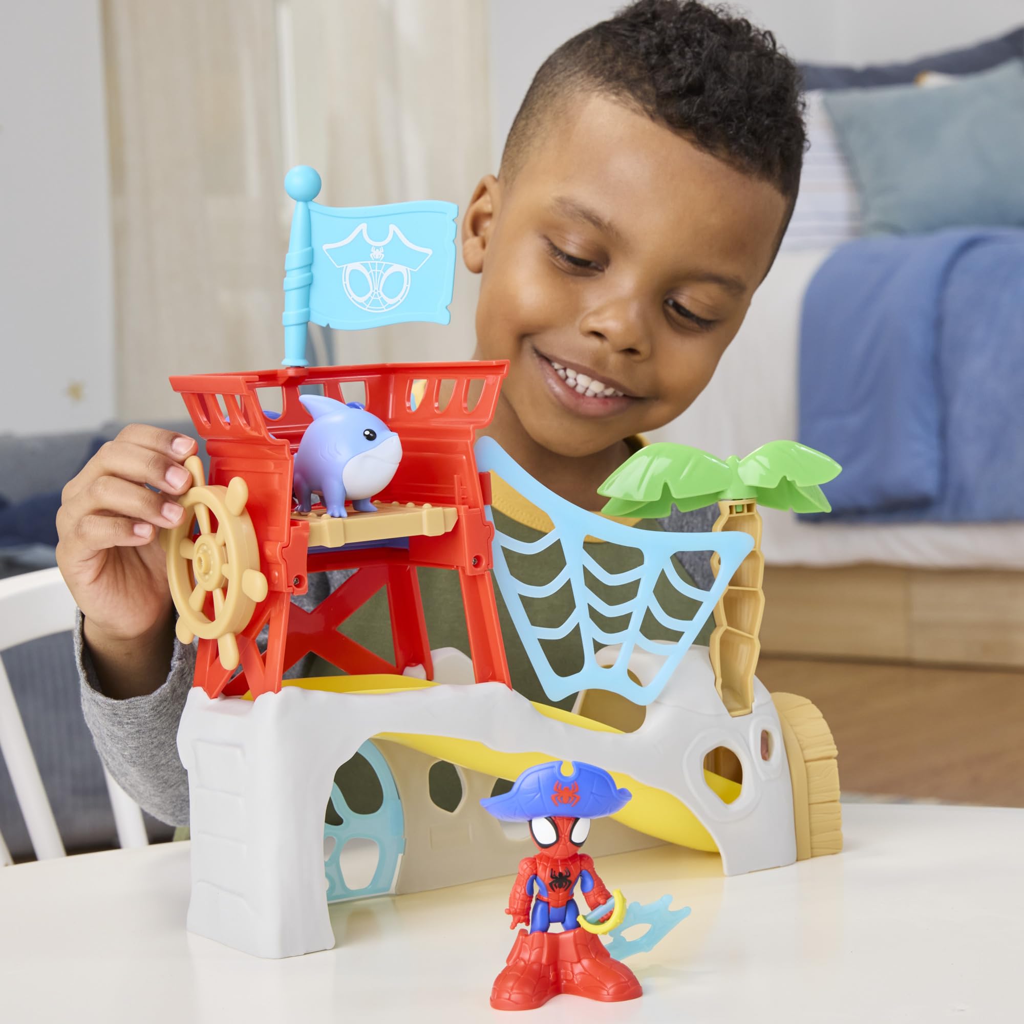 Spidey and His Amazing Friends Water-Webs Spidey Island Playset - Trapdoor Slide & Web Features for Ages 3+ 4