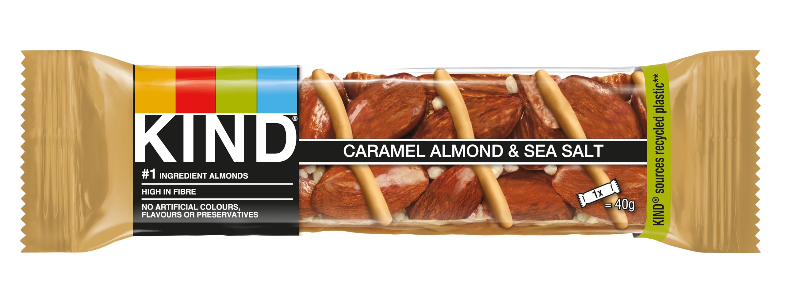 KIND - Caramel Almond & Sea Salt Gluten Free Snack Bars, High Fibre, No Artificial Ingredients, Multipack 12 x 40g