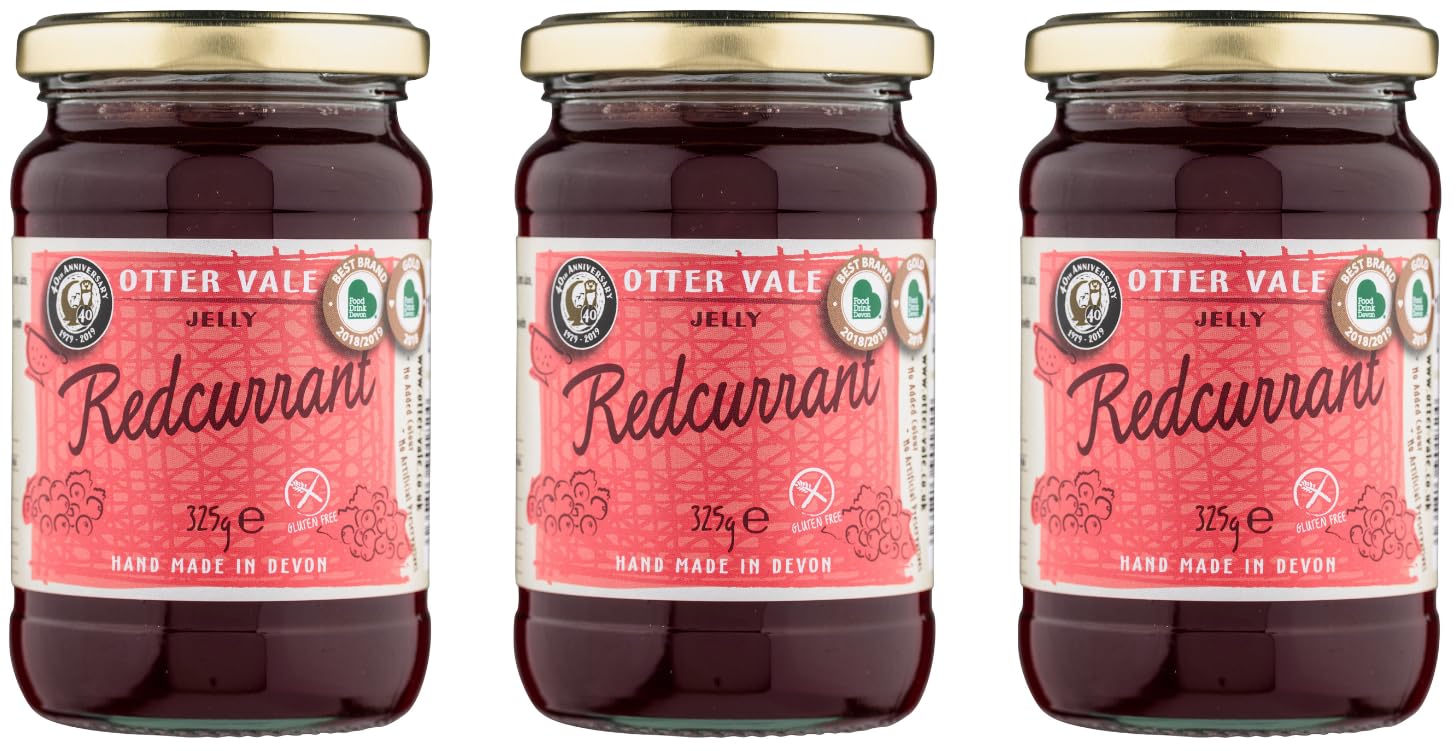 Otter Vale Redcurrant Jelly, Hand-Made in Devon, Gluten-Free, 300g Glass Jar (Pack of 3)