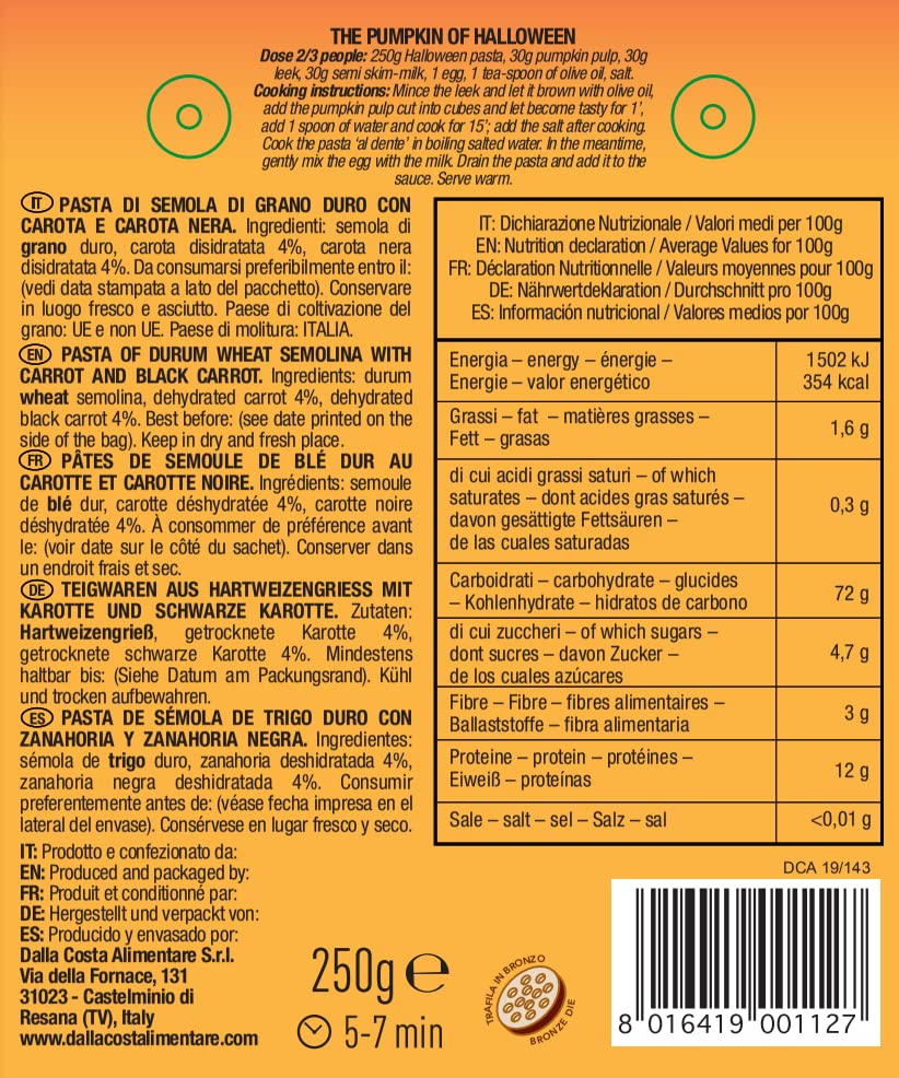 Dalla Costa Halloween Tricolour Pasta 250g 3