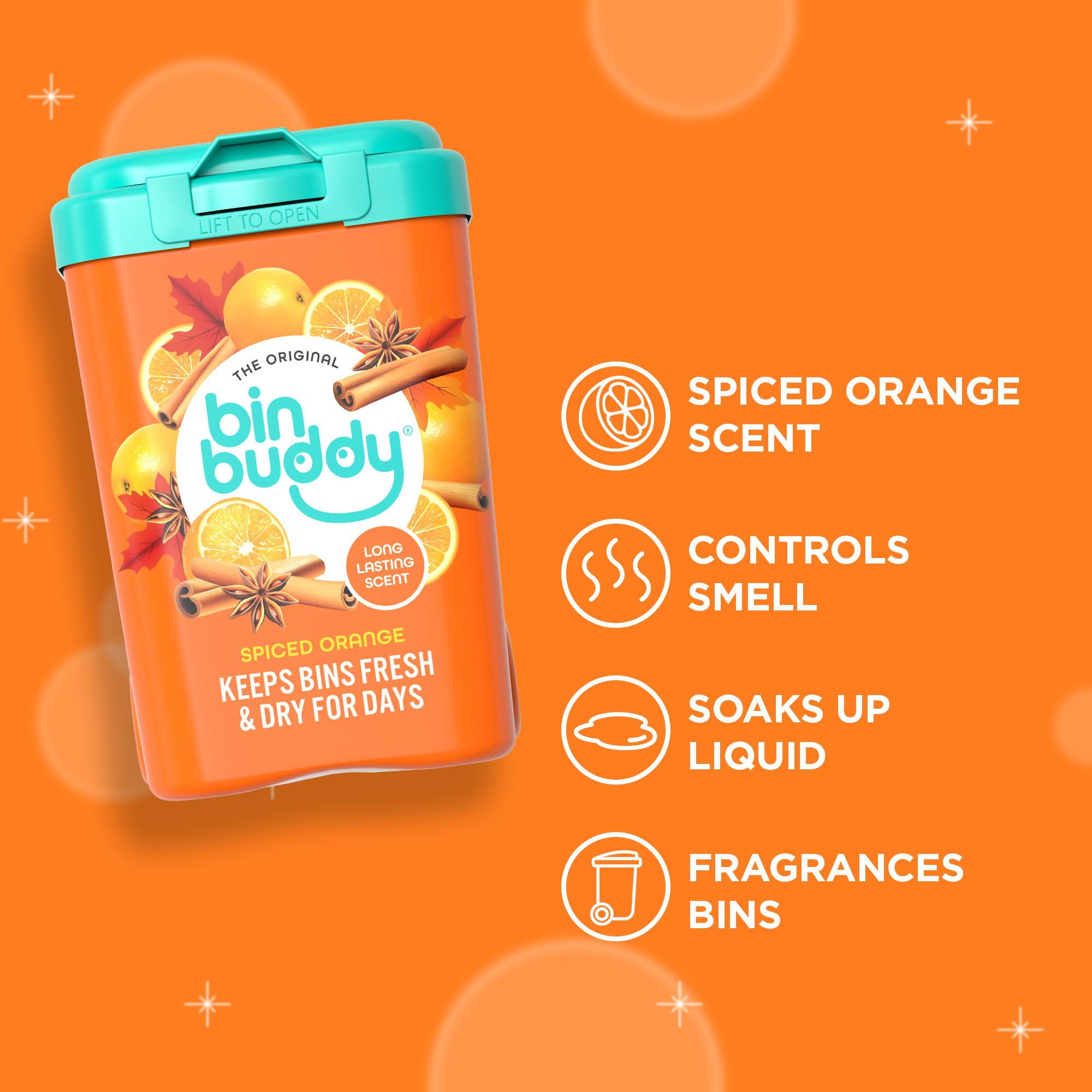 Bin Buddy Spiced Orange Air Freshener Powder - 3 Pack | Absorbs Mess | Lasts for Days
