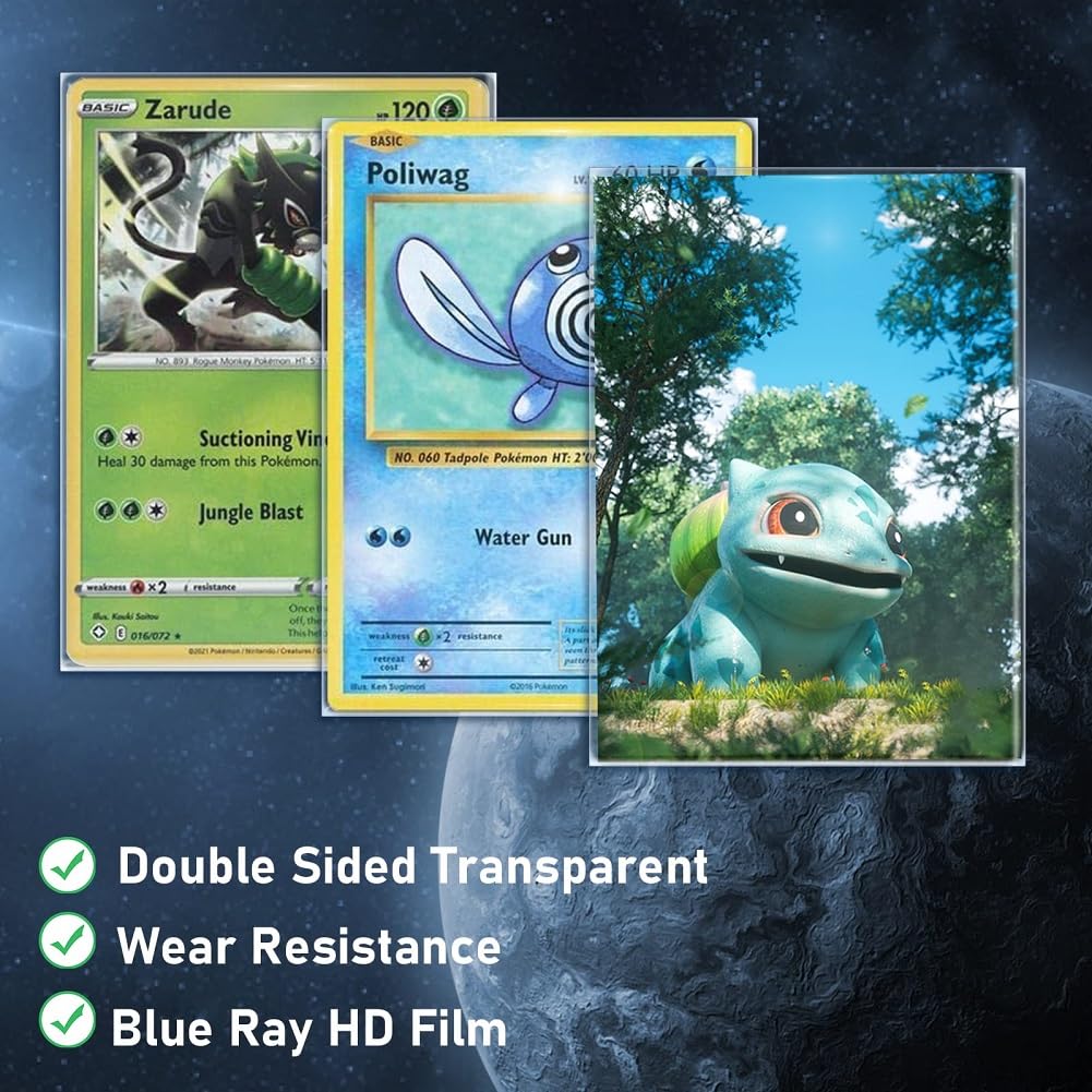 MOXYOY Trading Card Sleeves - 100 Pack Transparent Penny Sleeves for Pokemon, Yu-Gi-Oh!, MTG | 67 x 92 mm