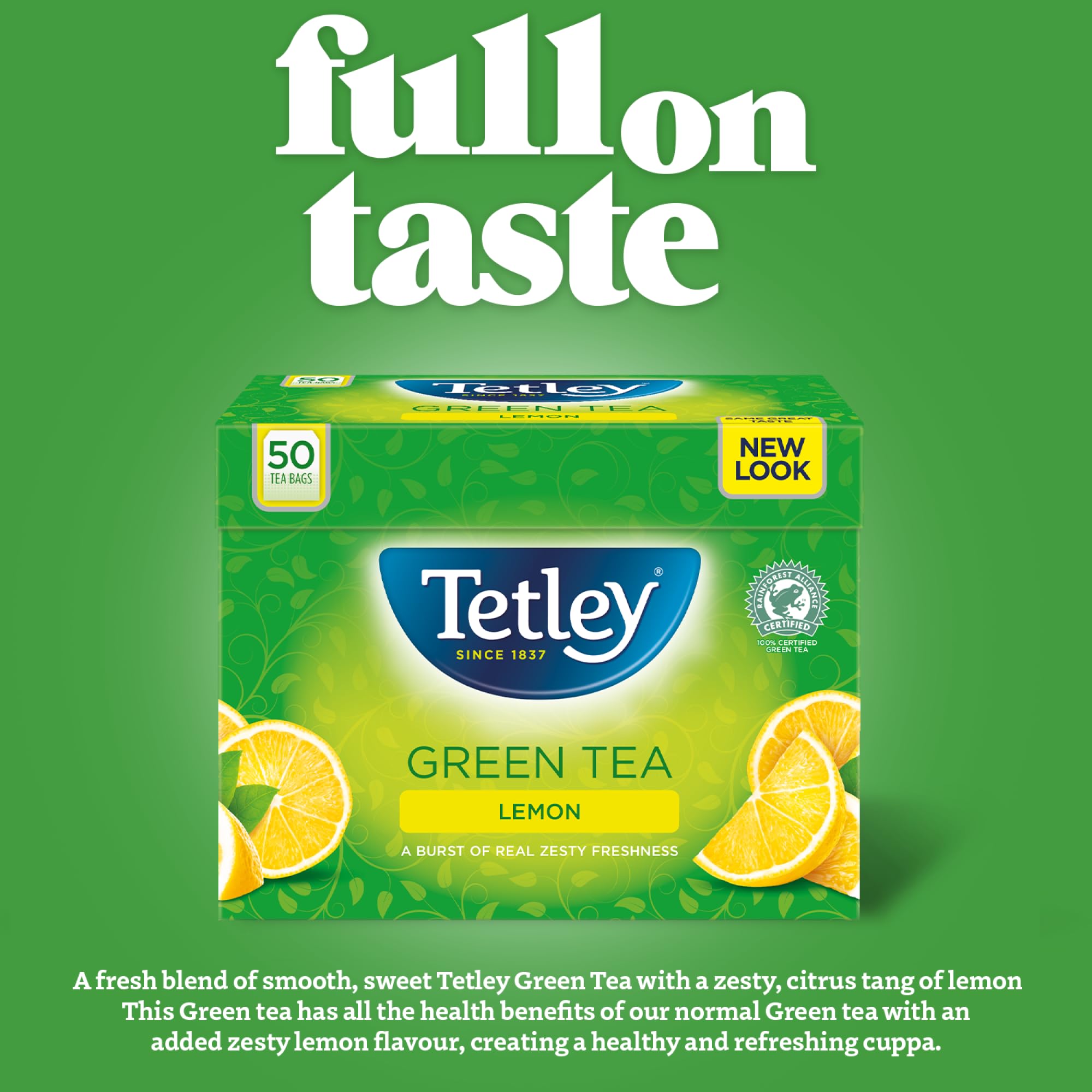 Tetley Green Tea Lemon 50 Tea Bags, 100g - Citrus Infused Green Tea 5