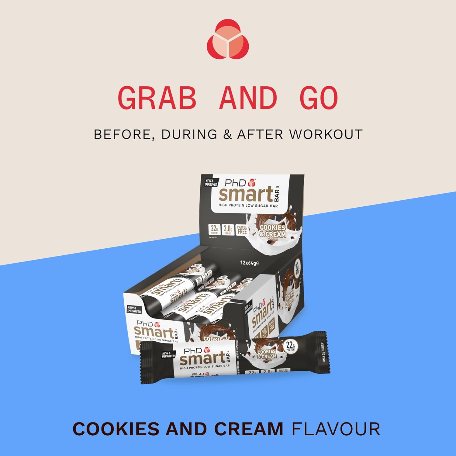 PhD Nutrition Smart Protein Bar, kalorienarm, proteinreich, zuckerarm, Cookies and Cream, 12 x 64 g 4