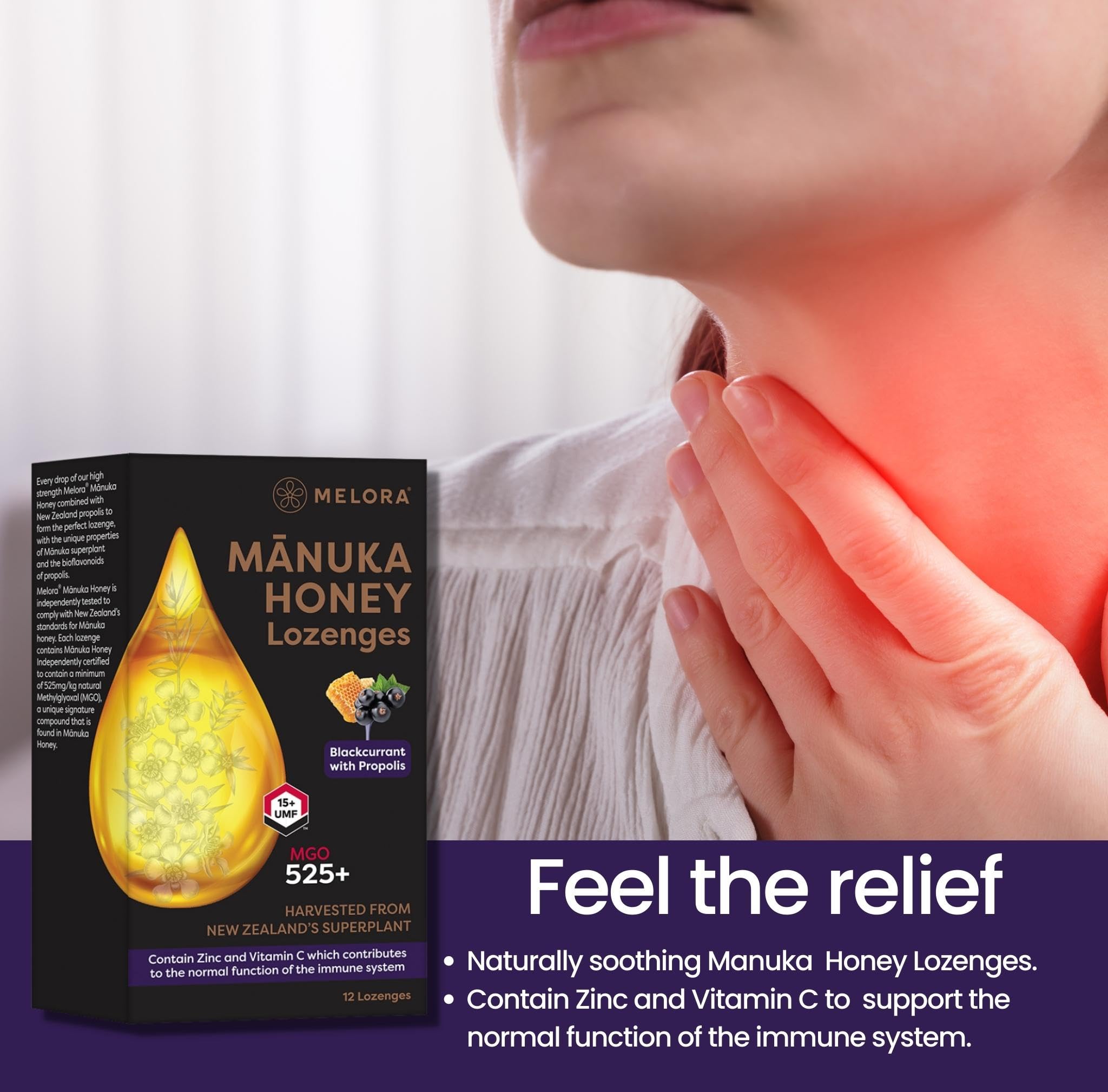 Melora - High Strength Manuka Honey Lozenges 525+ MGO UMF 15 with Propolis 3