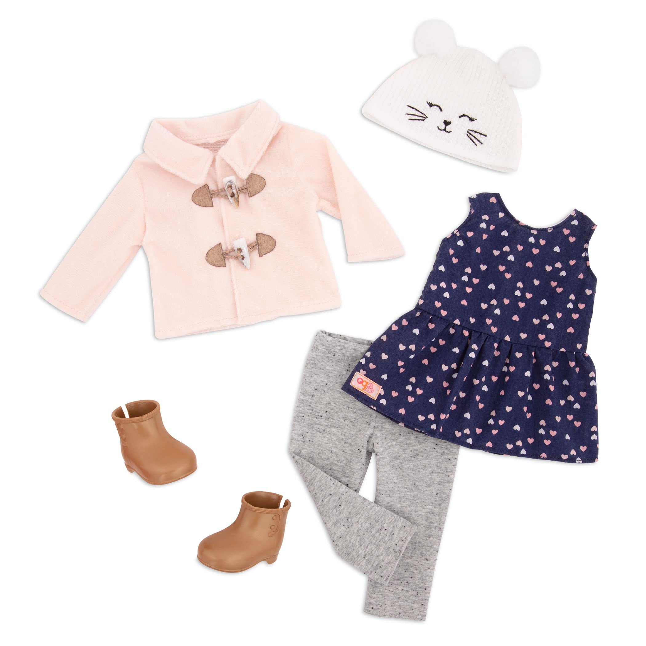 Our Generation Cheerfully Chilly Outdoor Outfit - Pink Duffle Coat, Dress | 18-Inch Dolls