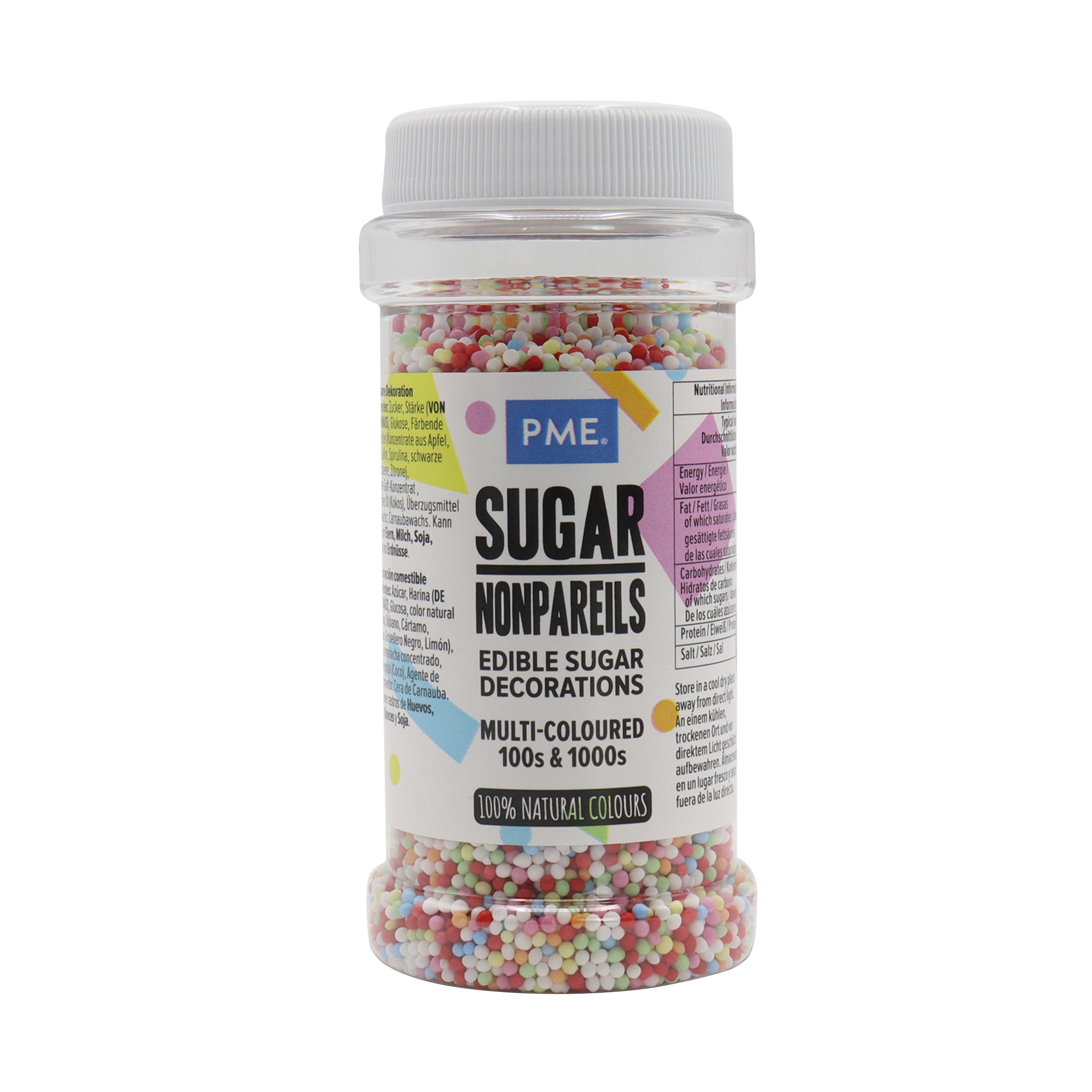 PME Multi Coloured Nonpareils Sprinkles - Free from Artificial Additives | 80 g