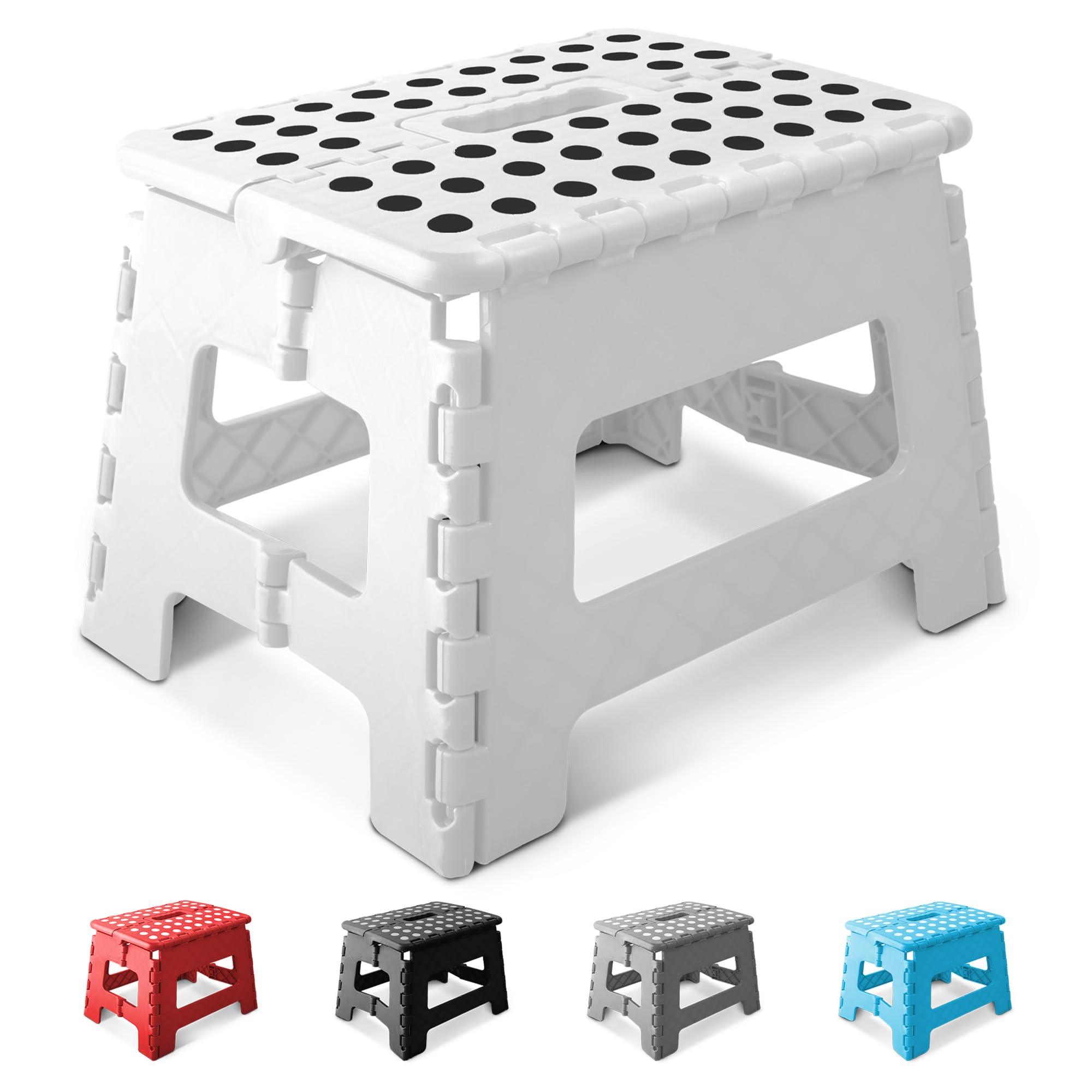 KEPLIN Folding Step Stool - 9 Inch Height | 150kg Capacity | White Plastic
