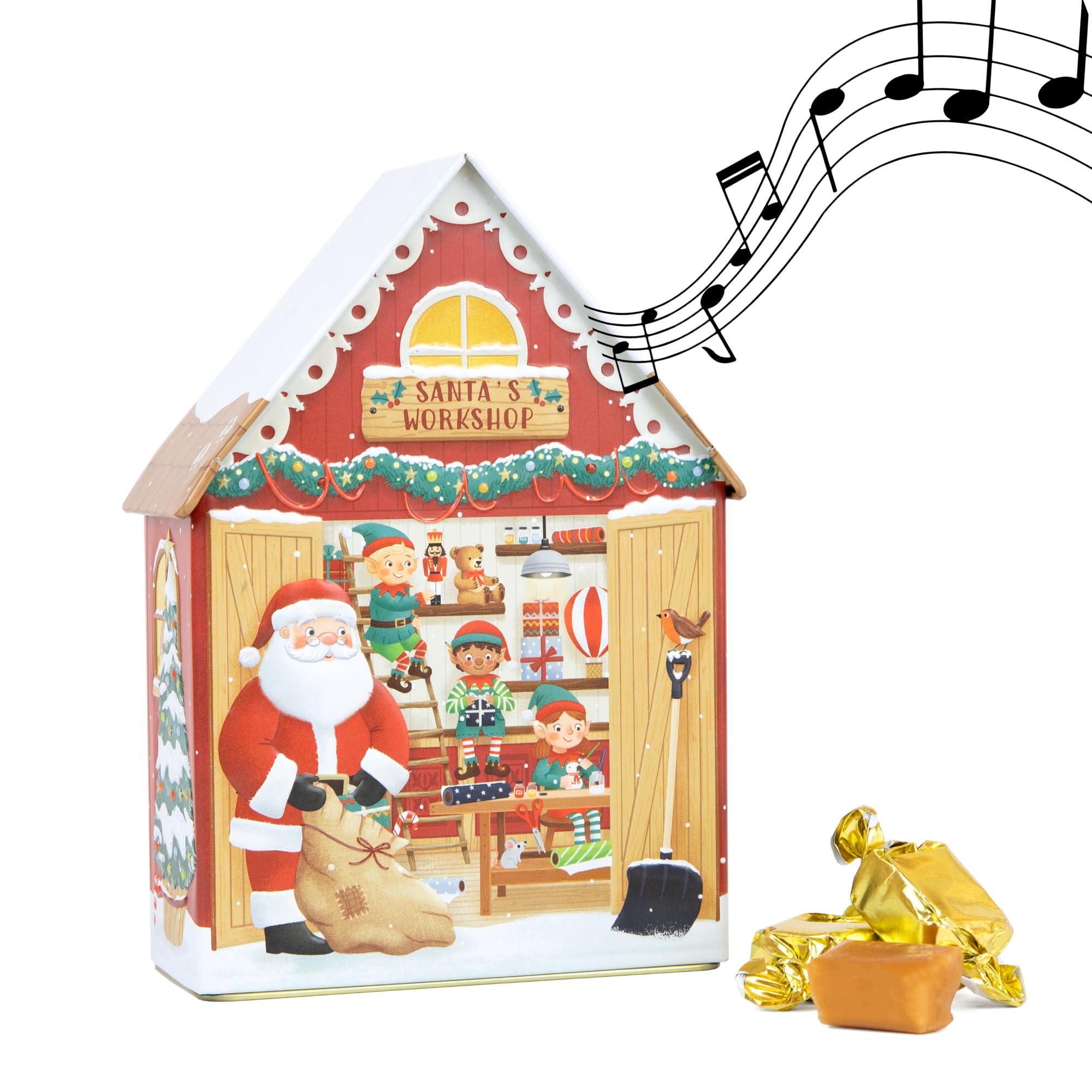 The Silver Crane Co. Santa's Workshop Musical Tin - Devon Toffee Filled Christmas Gift 7