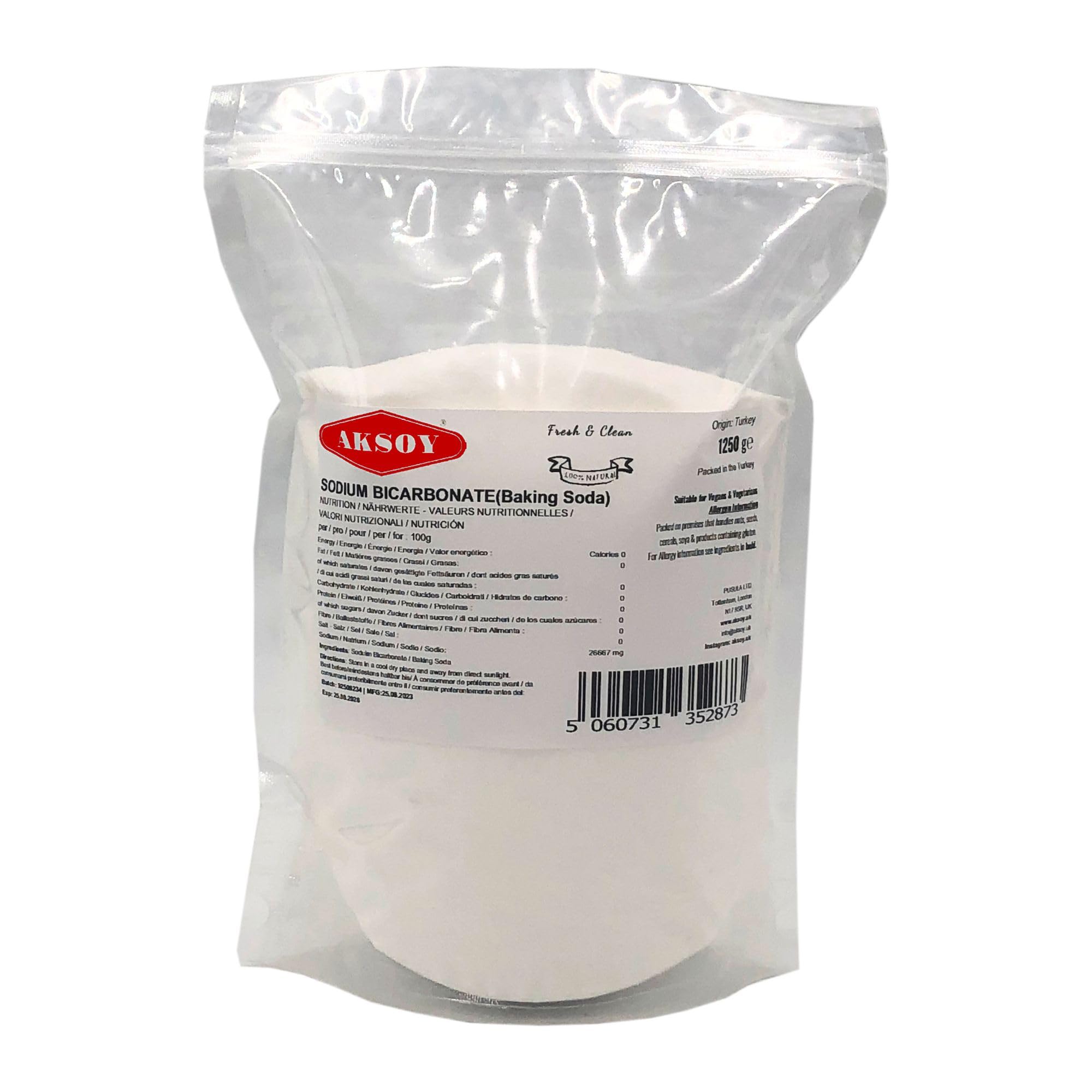 AKSOY Pure Bicarbonate of Soda - Food Grade Sodium Bicarbonate Powder | 1250GR