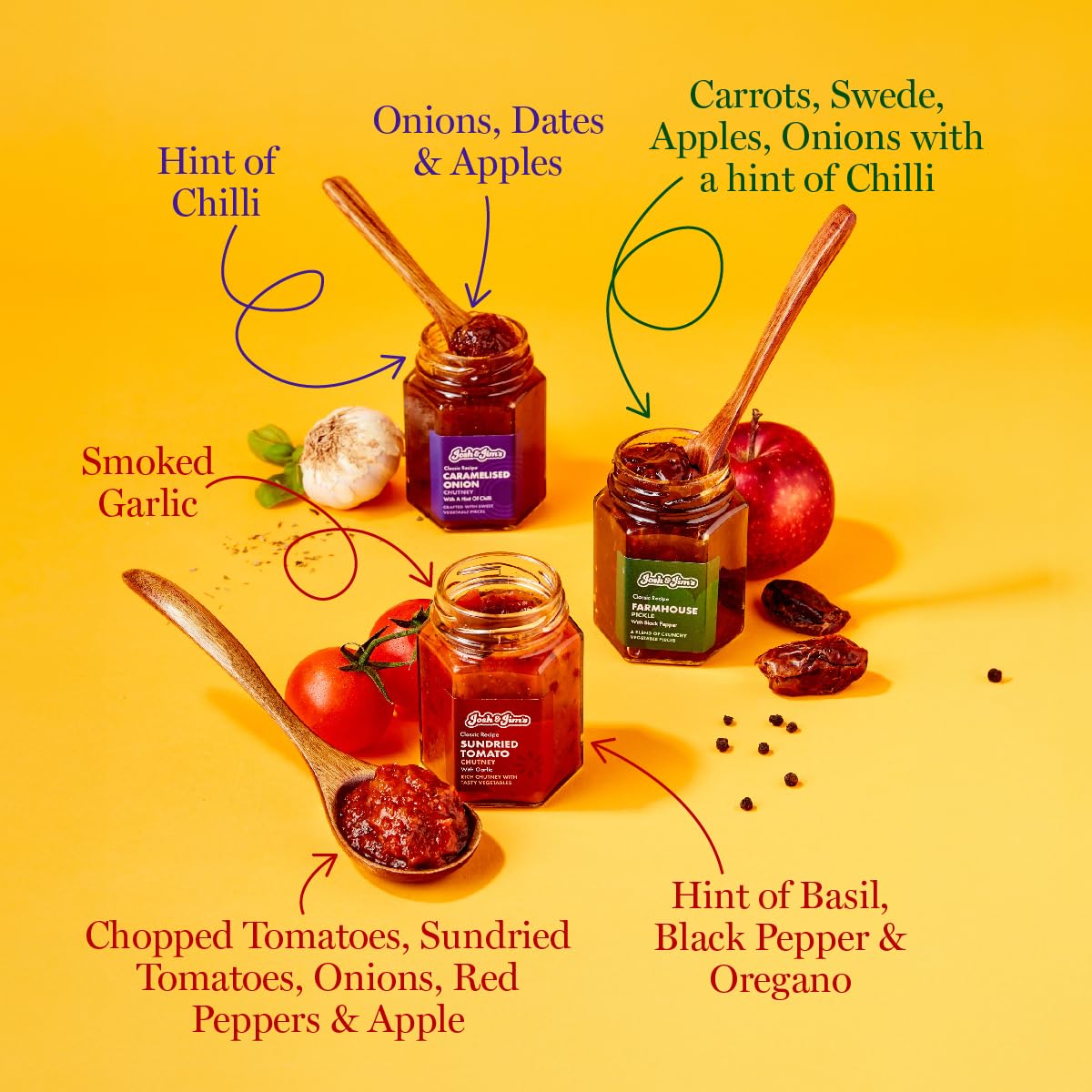 Josh & Jim's - Savoury Chutney Trio with Caramelised Onion, Farmhouse Pickle & Tomato Chutney 3