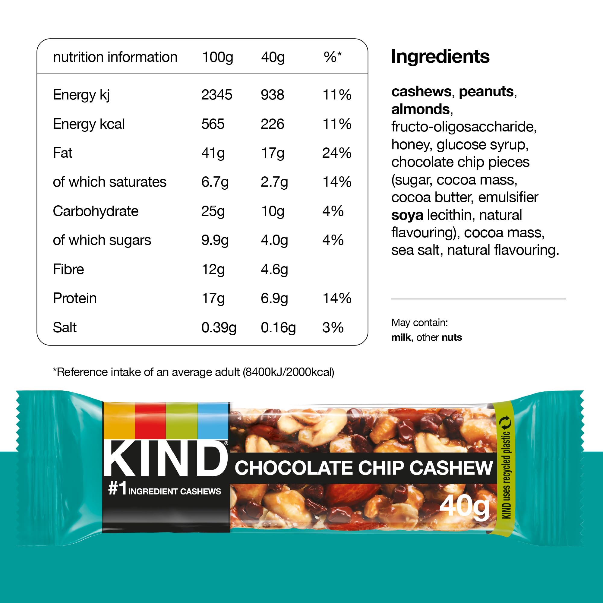 KIND Chocolate Chip Cashew Fruit & Nut Bars - High Fibre, Gluten Free | Pack of 12 4