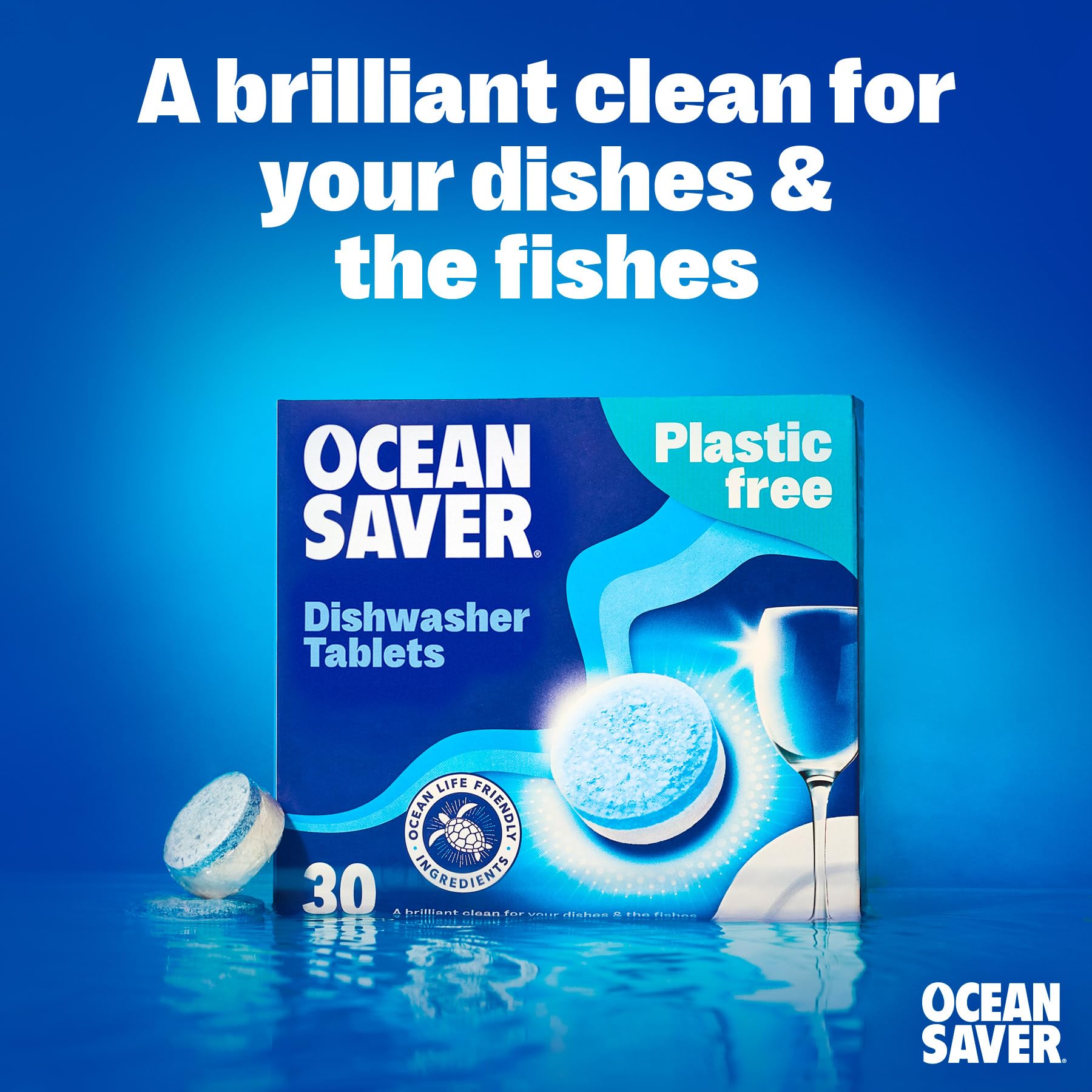 OceanSaver Eco-Friendly Dishwasher Tablets - Pack of 30, Non-Toxic, Plastic-Free & Fully Dissolvable with Rinse Aid & Dishwasher Salt 7