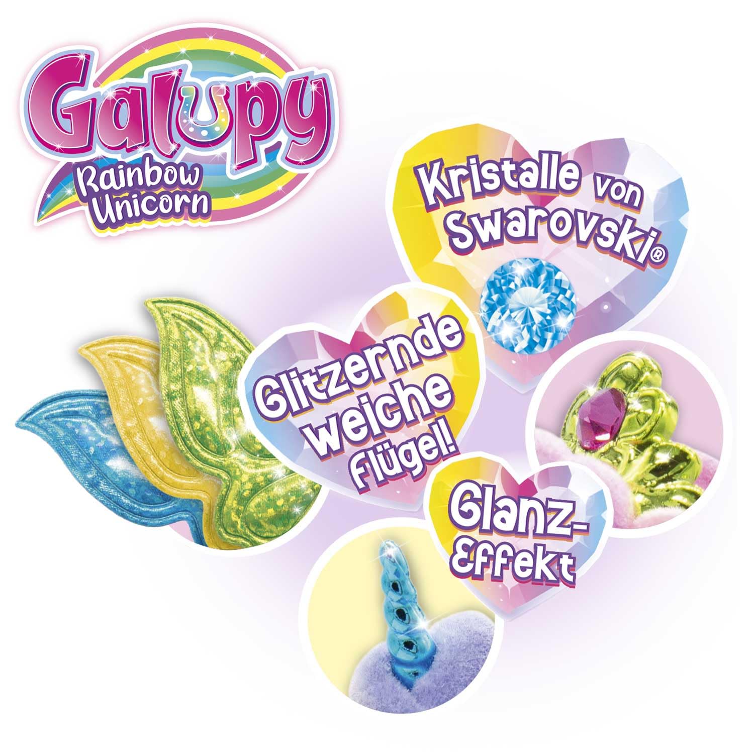 Galupy Rainbow Unicorn Toy Set - 3 Pack Collectible Figures with Swarovski Crystals 10
