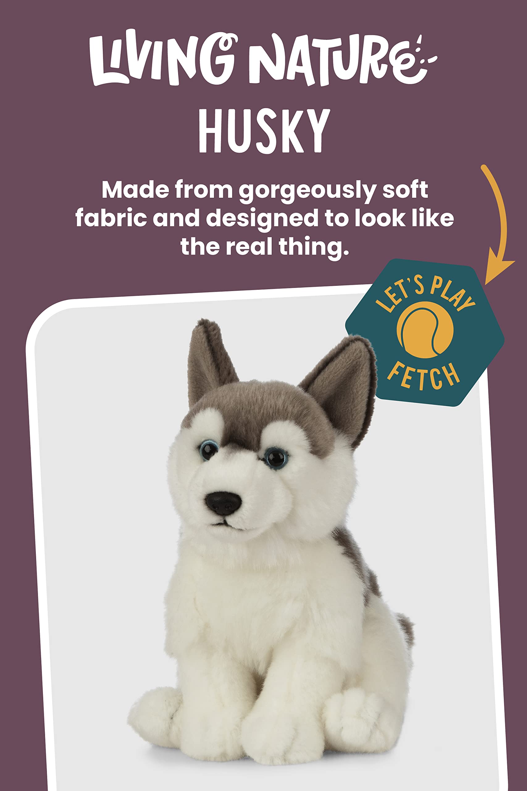 Living Nature Husky Stuffed Animal - Realistic Soft Cuddly Dog Toy, Naturli Eco-Friendly Plush, 21cm