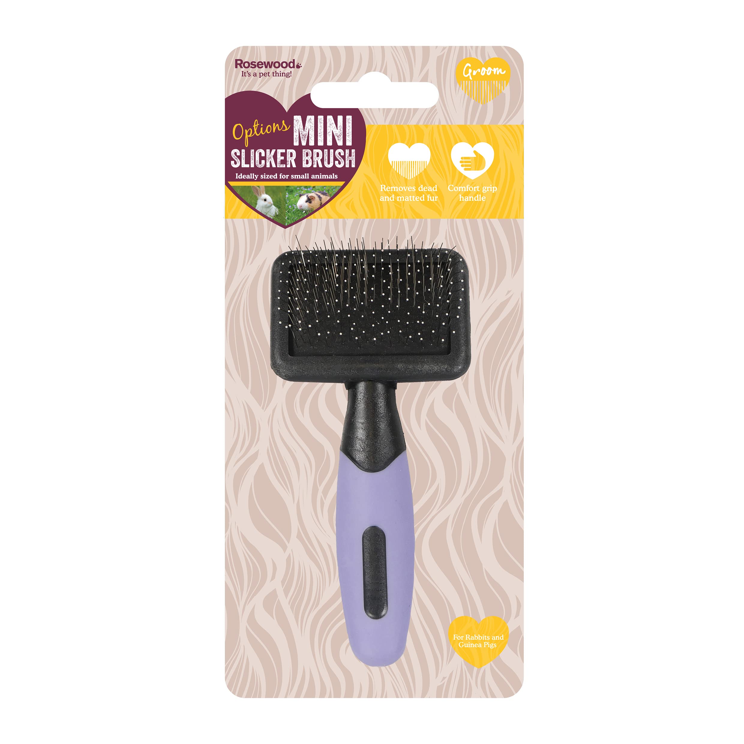 Rosewood Mini Gentle Slicker Brush for Small Animals | Removes Mats & Dead Hair | Purple/Black