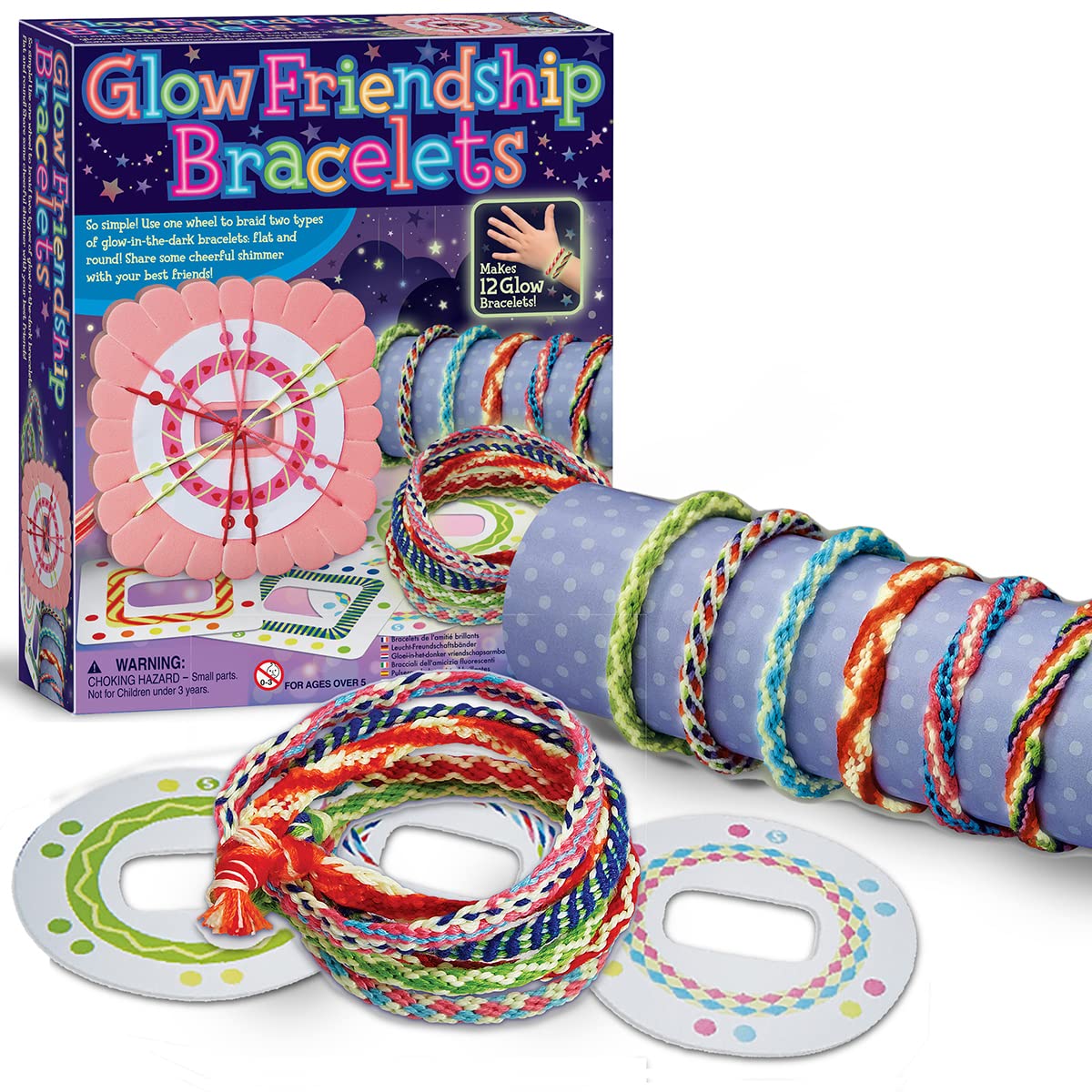 4M Friendship Bracelet Making Kit - Glow in the Dark Craft for Kids 5+ 8