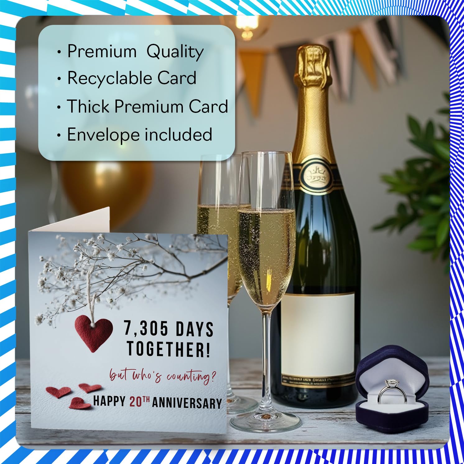 Stuff4 20th Anniversary Card for Women & Men | 7305 Days Together | Blank Inside | 145mm Square 3