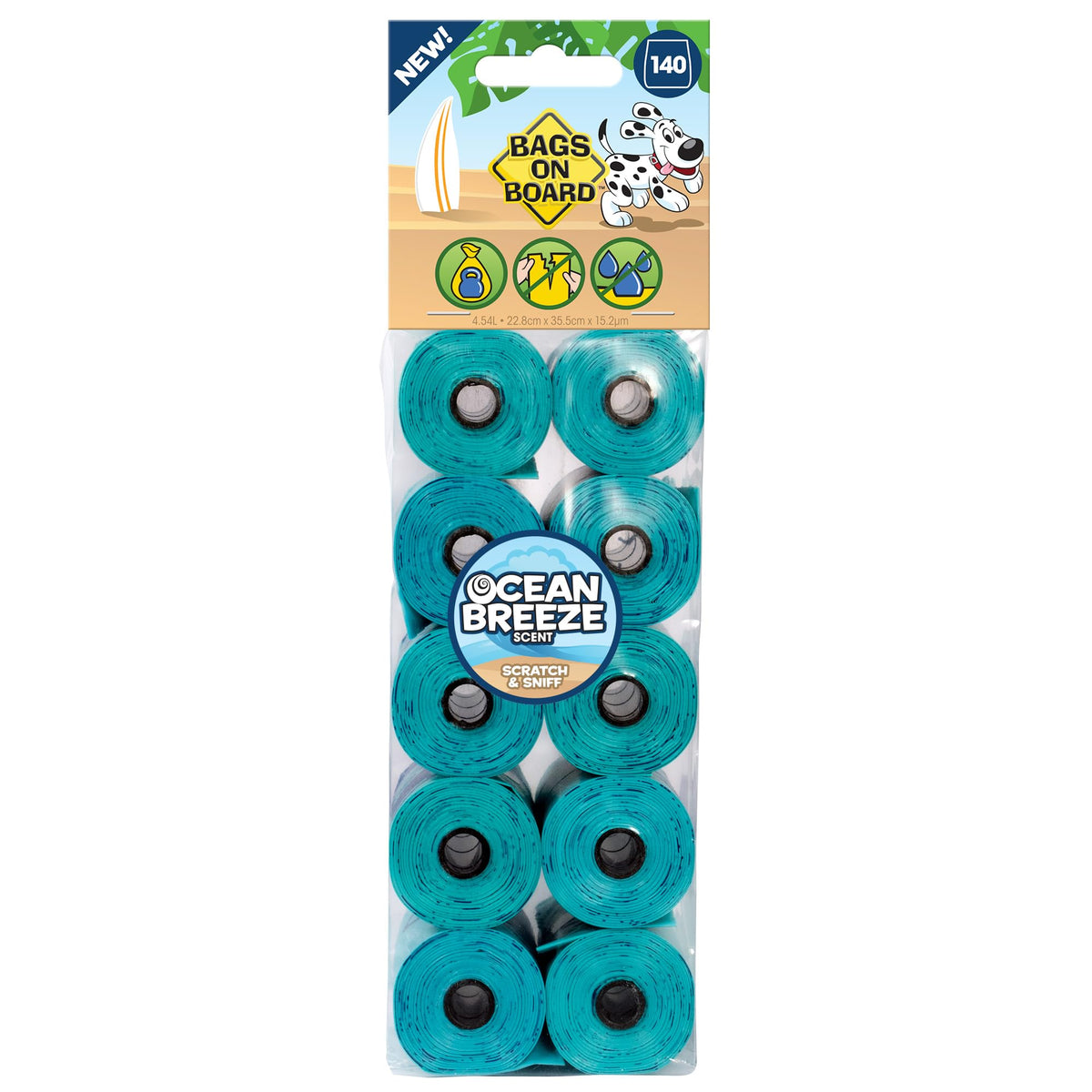 Bags on Board Dog Poop Bags - Ocean Breeze Scent, Leak-Proof, 140 Count