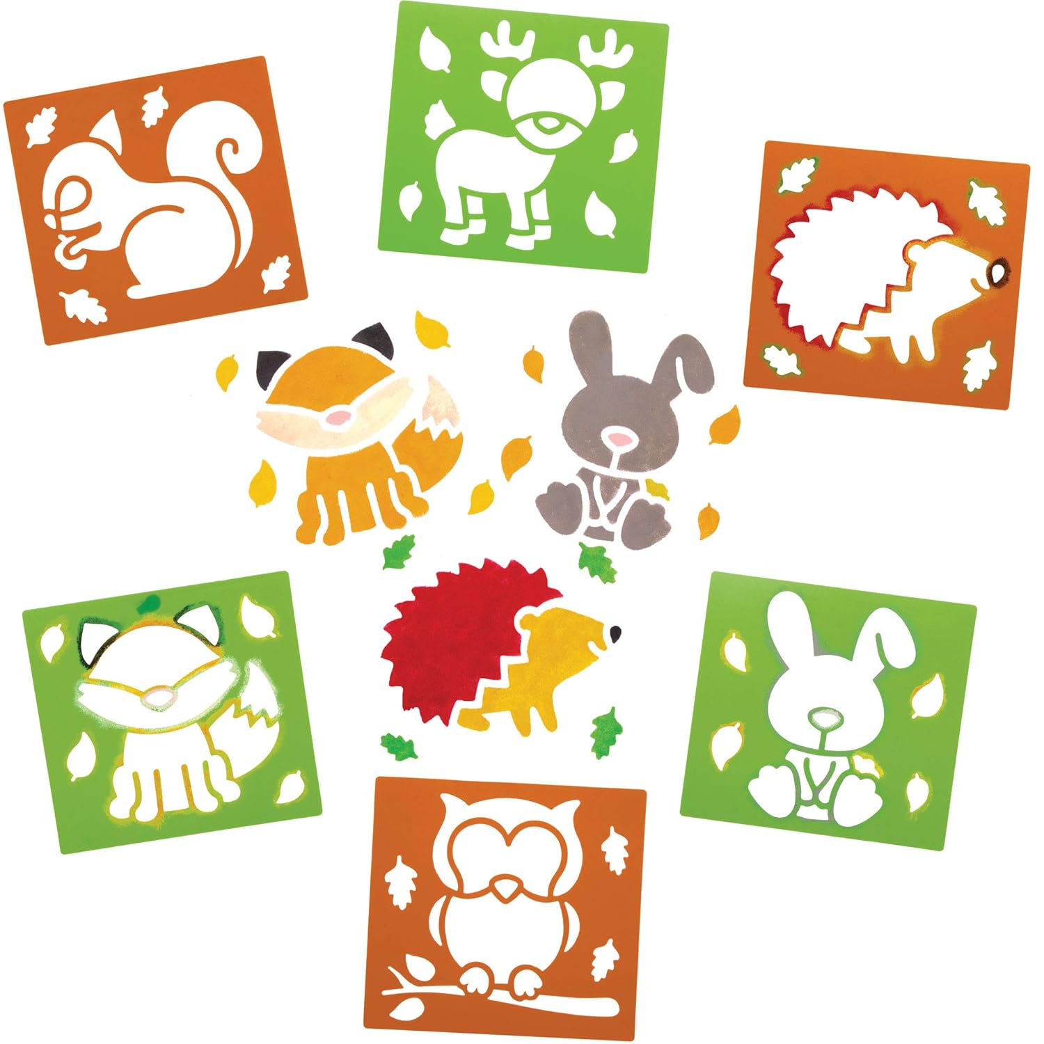Baker Ross AW896 Woodland Animal Stencils - Arts and Crafts for Kids (Pack of 6), Brown & Green