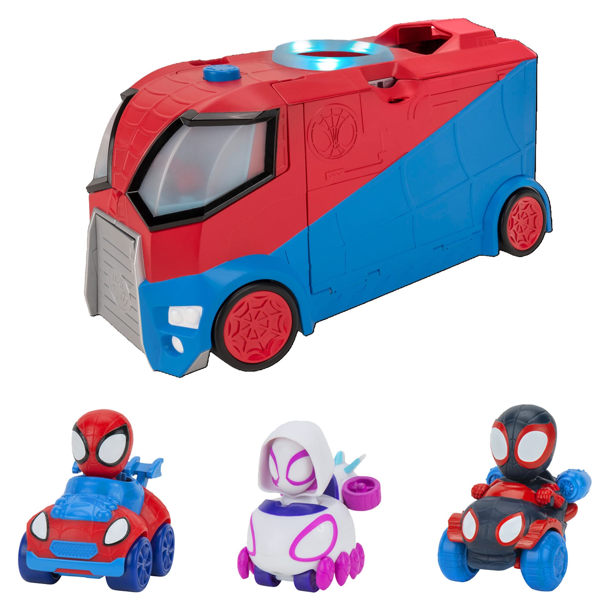 Marvel's Spidey and His Amazing Friends Web Transporter Feature Vehicle - Lights & Sounds with 3 Amazing Minis