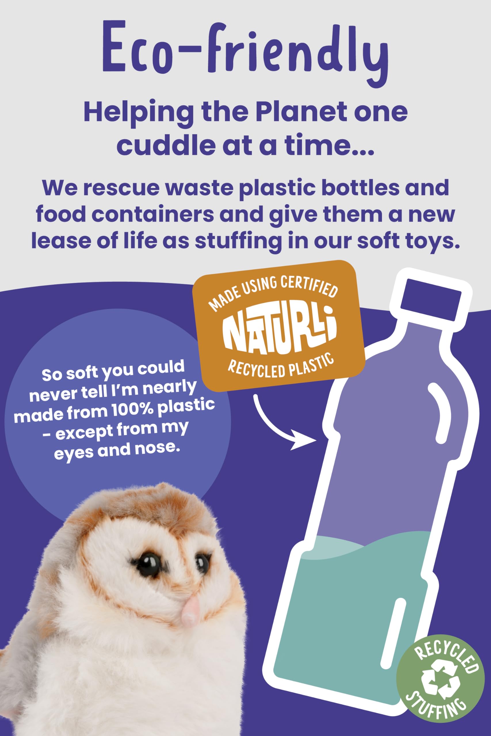 Living Nature SMOLS Barn Owl Plush Toy - Realistic & Eco-Friendly Cuddly Owl for All Ages 5