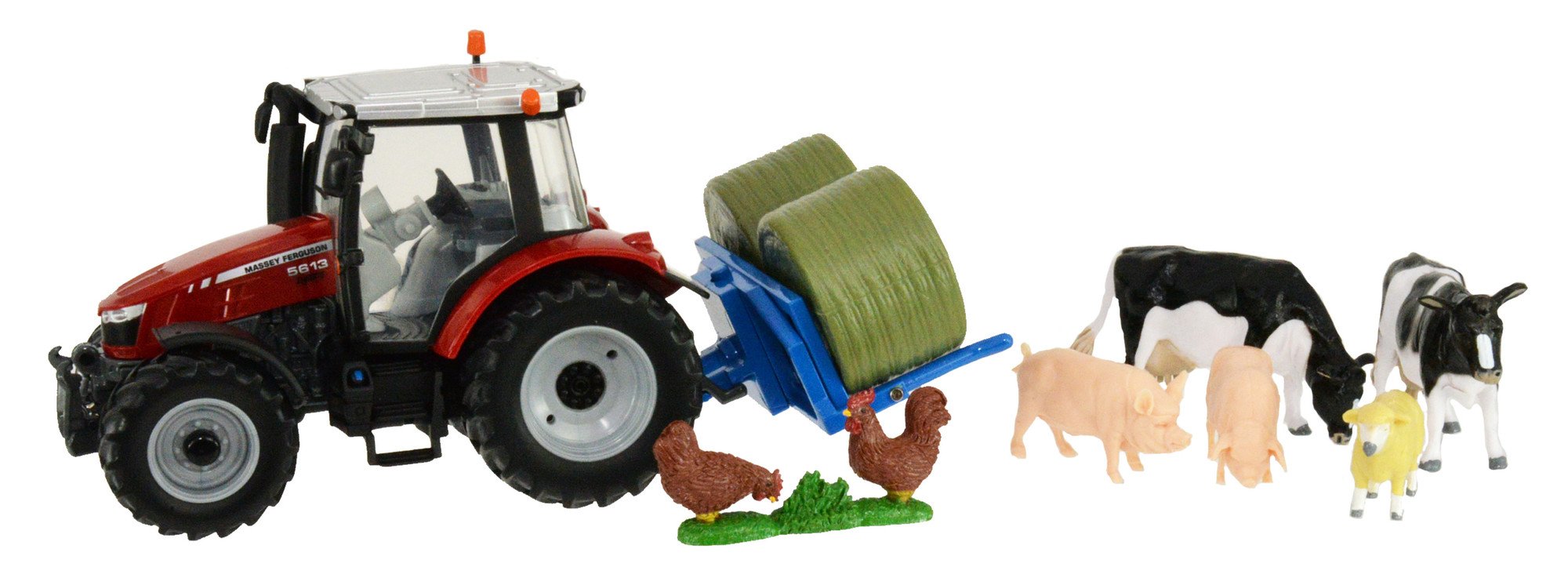 Britains Massey Ferguson 5612 Tractor Playset - 1:32 Scale Farm Toy with Animals & Bale Lifter 9