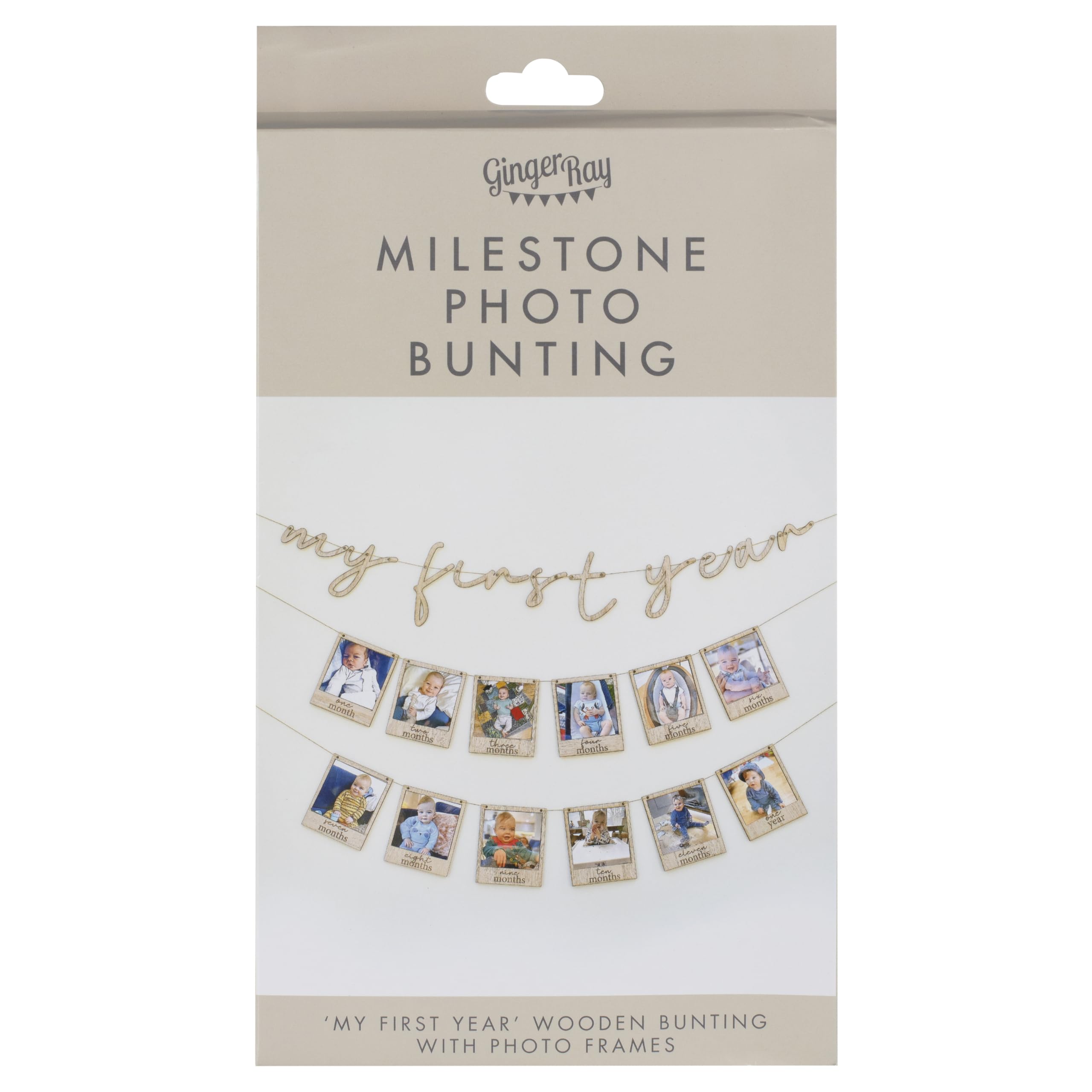 Ginger Ray My First Year Wooden Letter Bunting Garland - 12x Photo Frames with Pegs