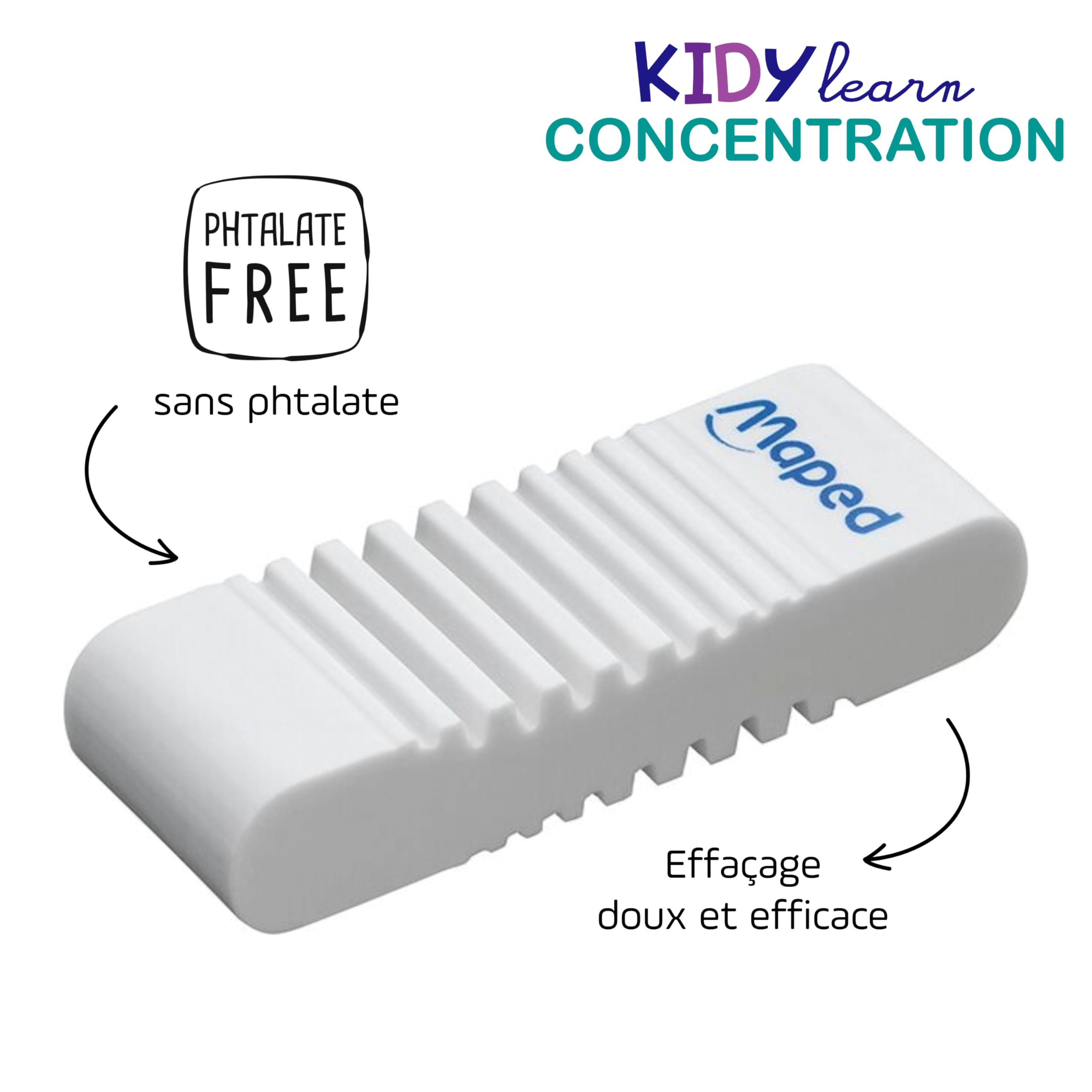 Maped Kidy Learn Concentration Erasers Pack of 2 - Textured Surface for Focus & Grip 4