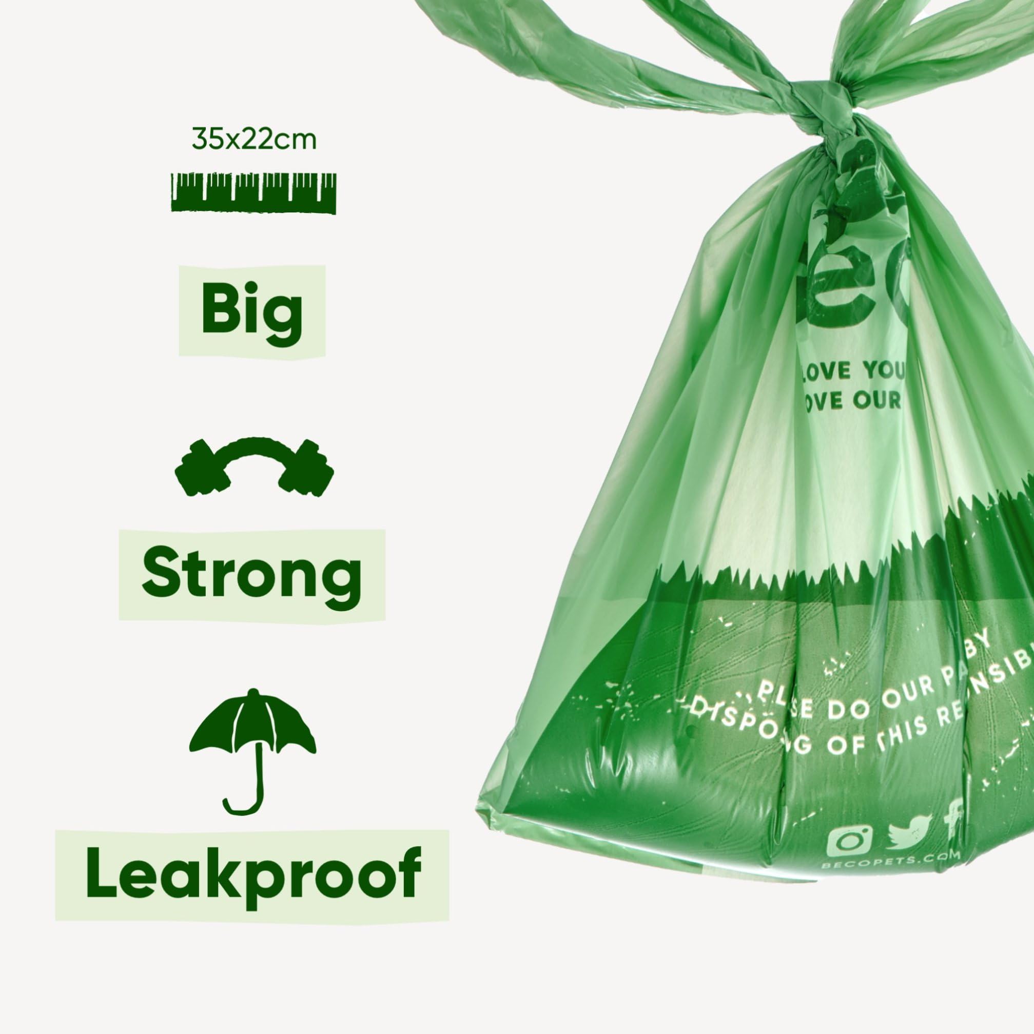 Beco Dog Poo Bags - Strong, Leakproof & Large Handles | 270 Count Unscented Bags